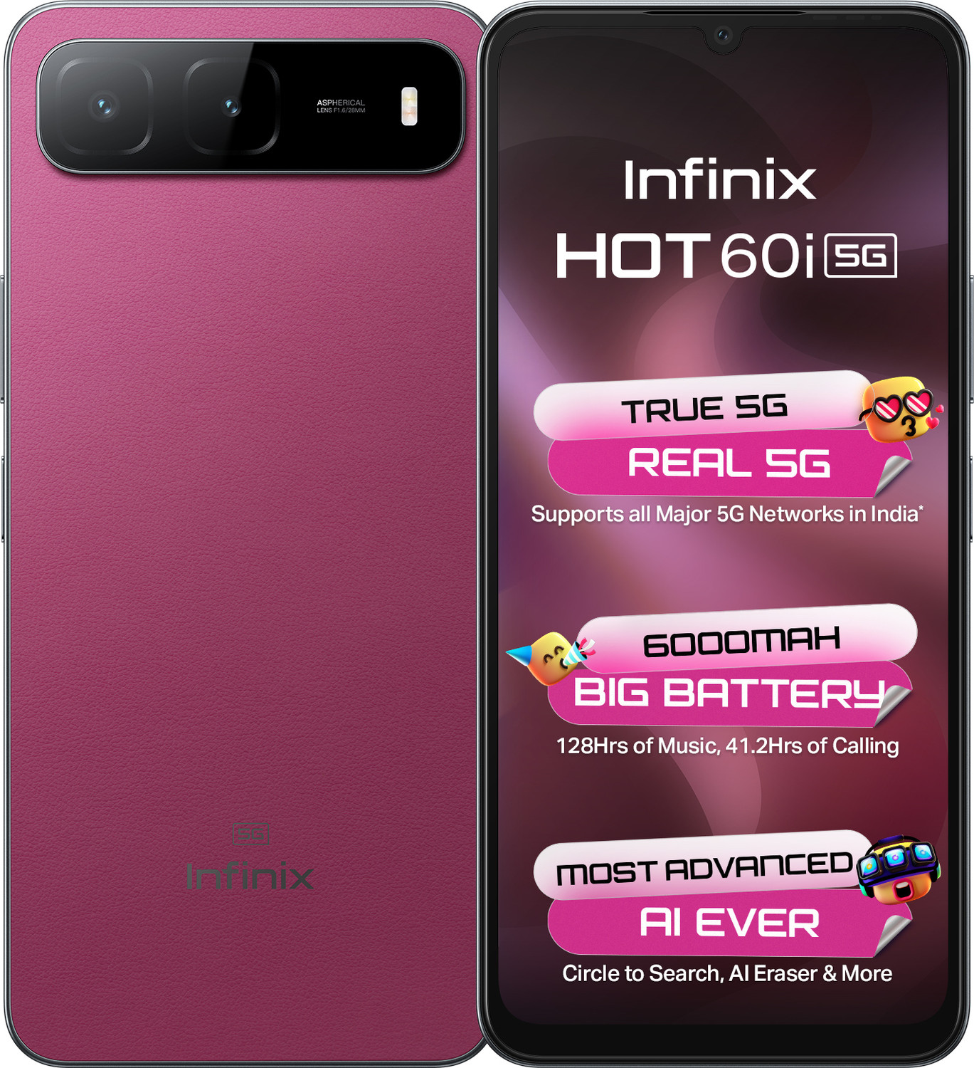 Image of Infinix HOT 60i 5G (Plum Red, 128 GB)