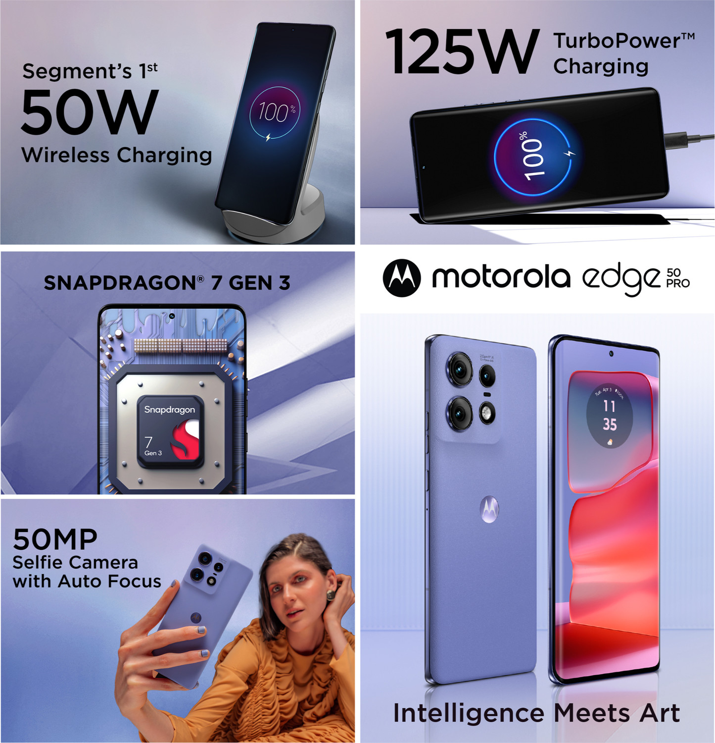Image of Motorola Edge 50 Pro 5G with 125W Charger (Luxe Lavender, 256 GB)