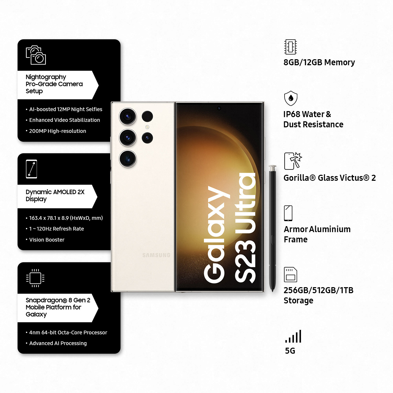 Image of Samsung Galaxy S23 Ultra 5G (Cream, 512 GB)