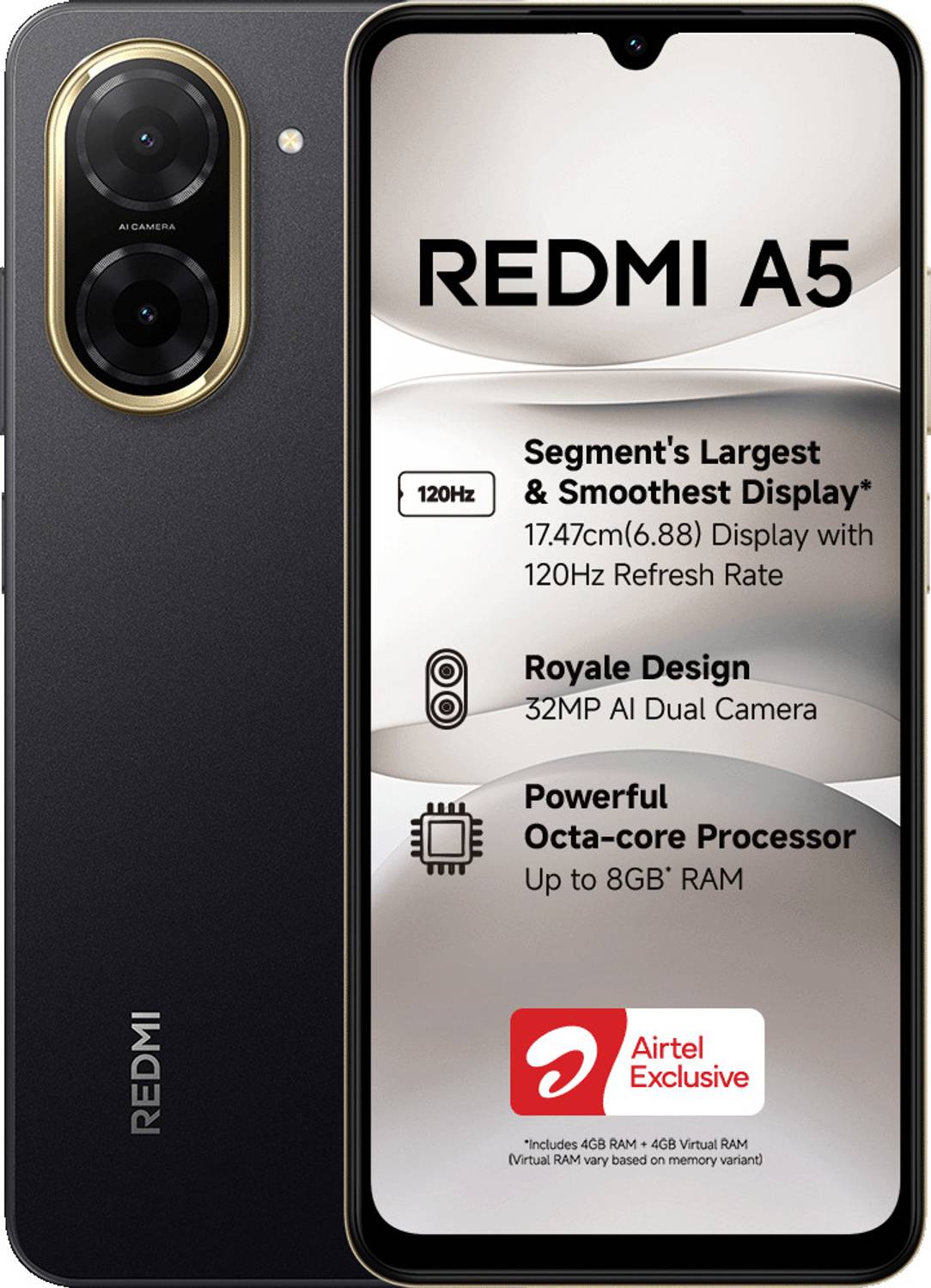 Redmi A5 64GB Black with Airtel Prepaid - Image 1