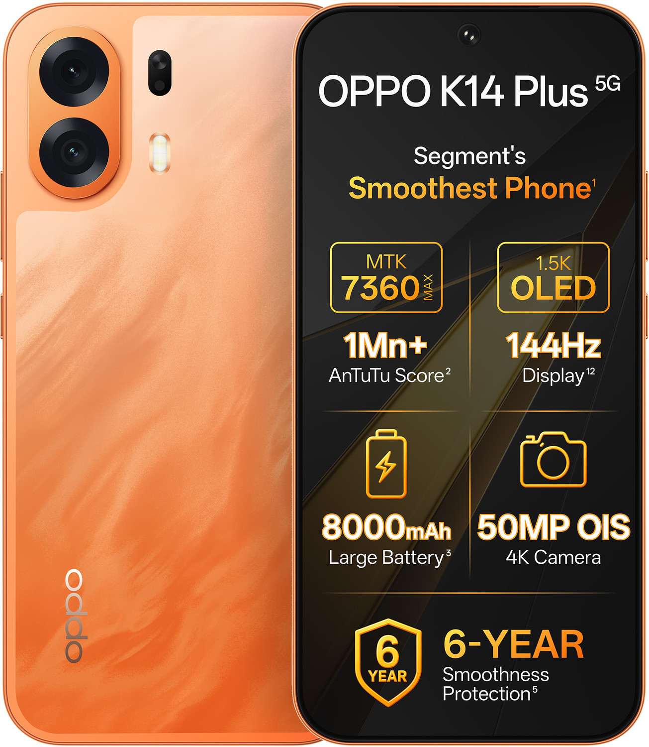 Image of OPPO K14 Plus 5G (Solar Orange, 128 GB)