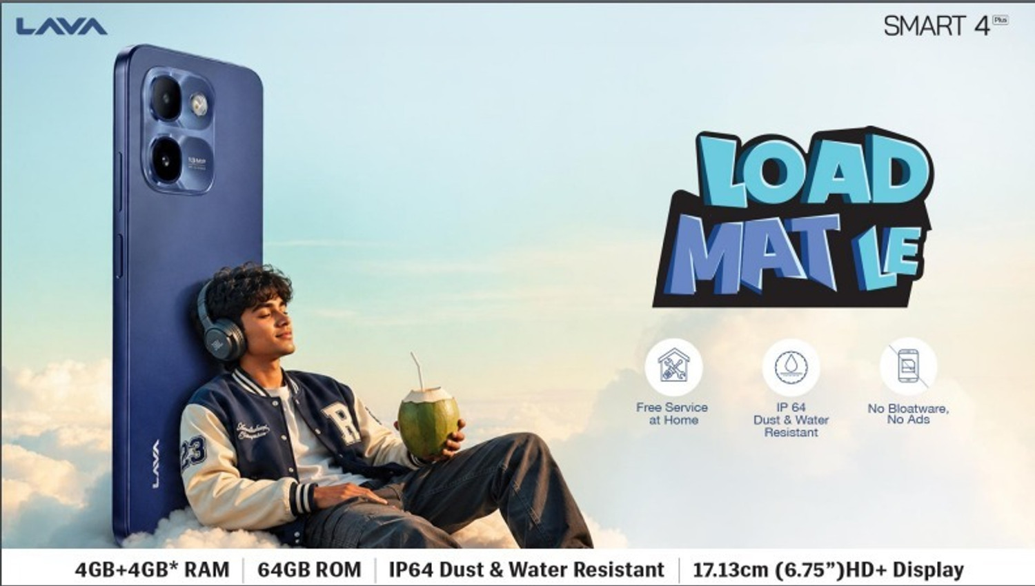 Image of LAVA Smart 4 Plus (Nilgiri Blue, Himalayan Silver, 64 GB)