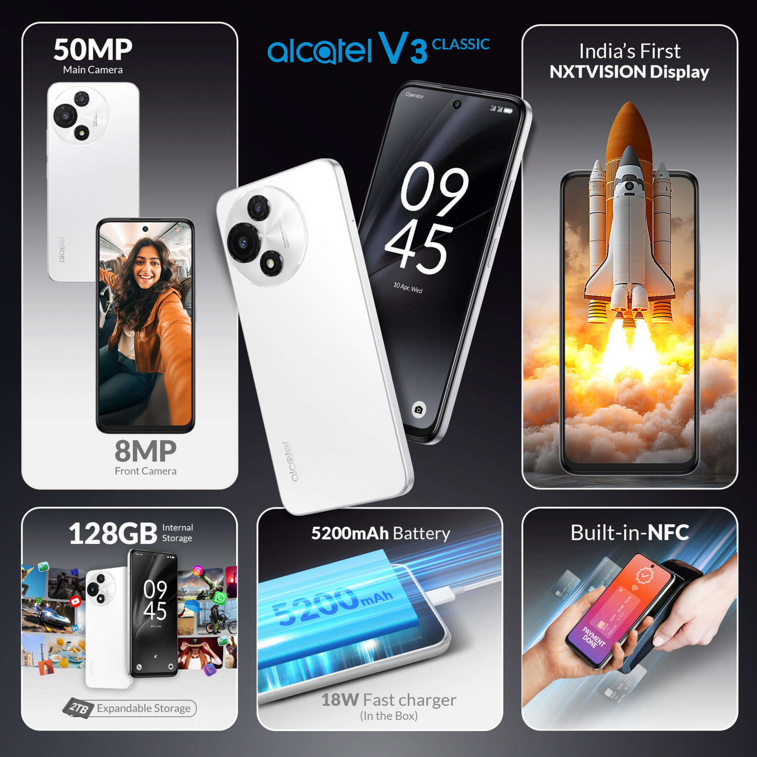 Image of Alcatel V3 Classic 5G (Halo White, 128 GB)