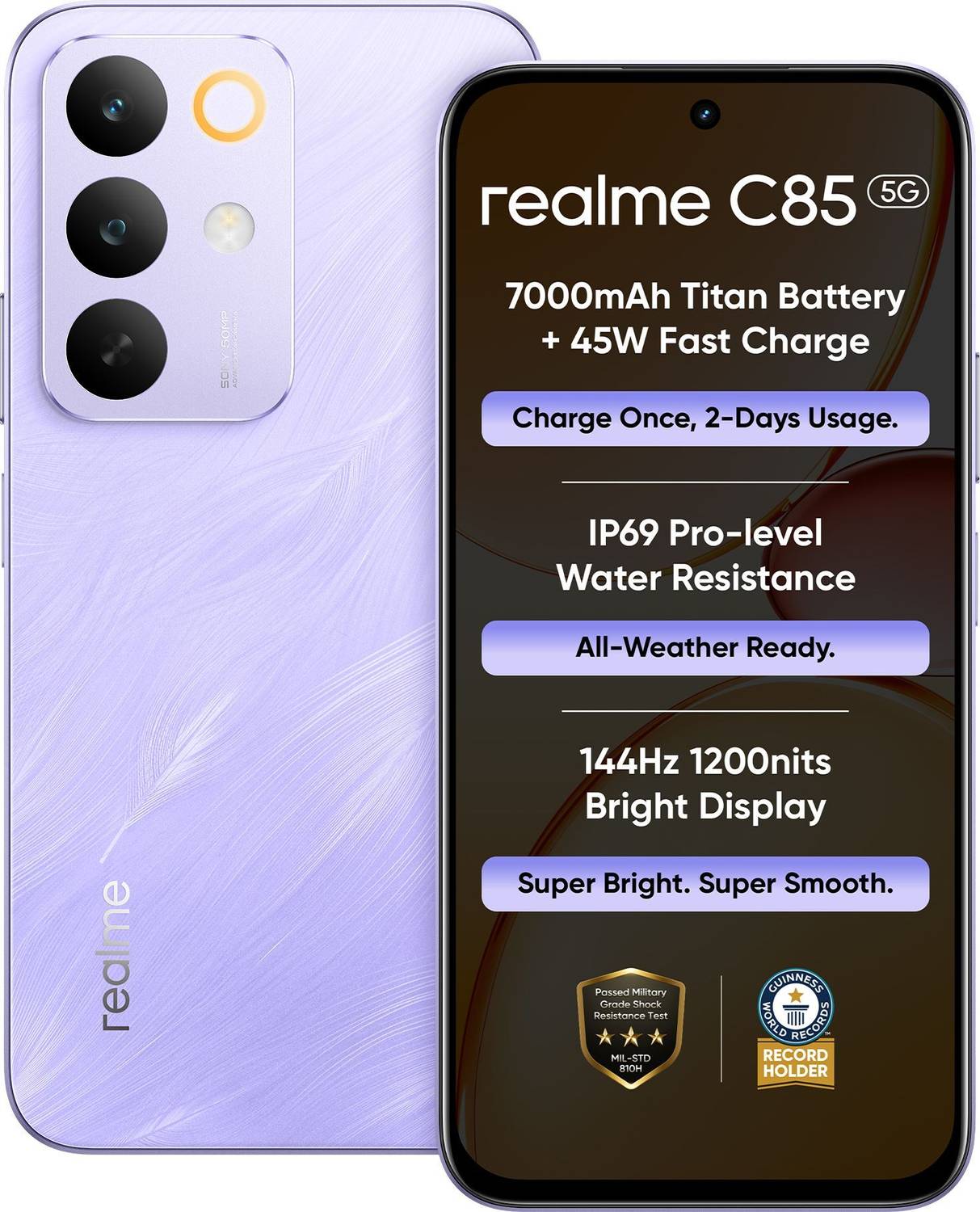 realme C85 5G 128GB Parrot Purple - Image 1
