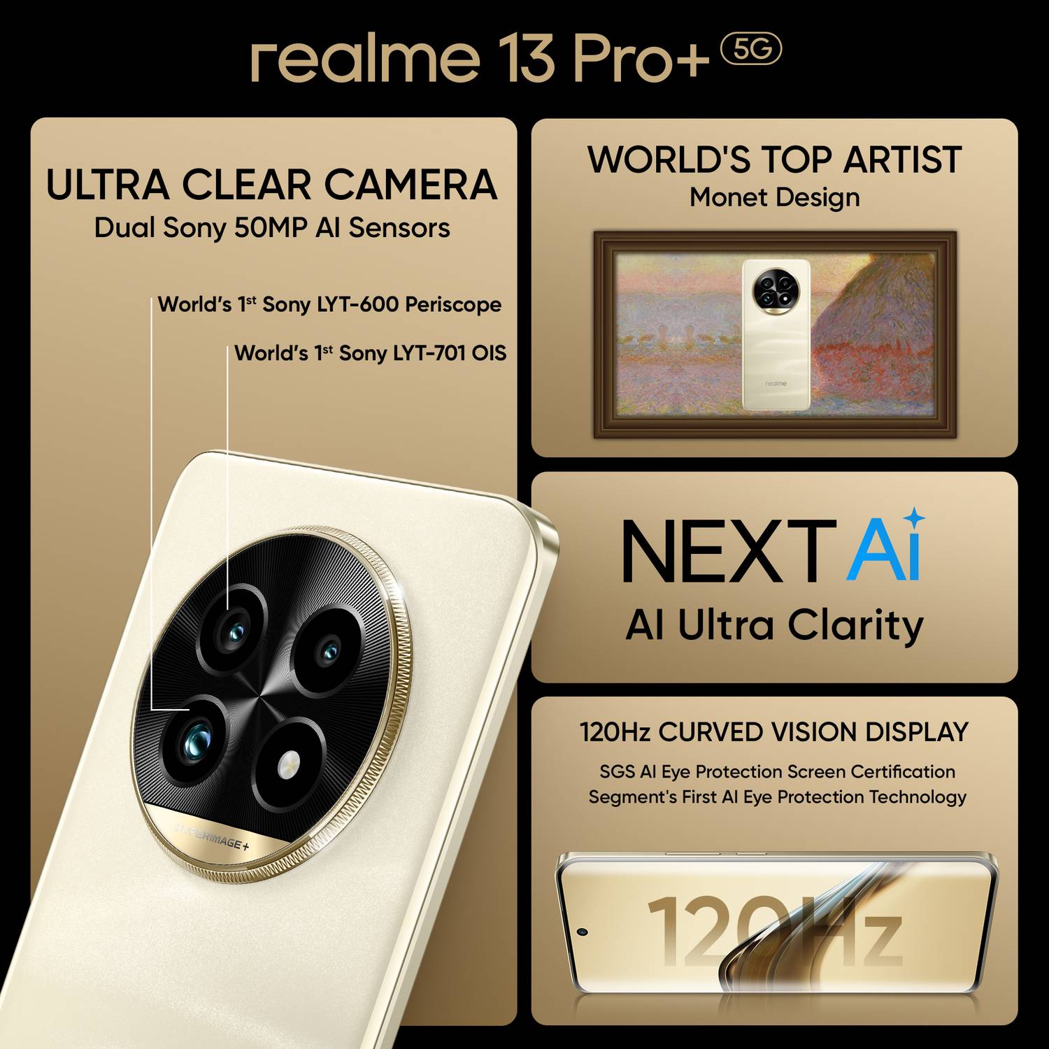 realme 13 Pro+ 5G (256GB, Monet Gold) - Image 2