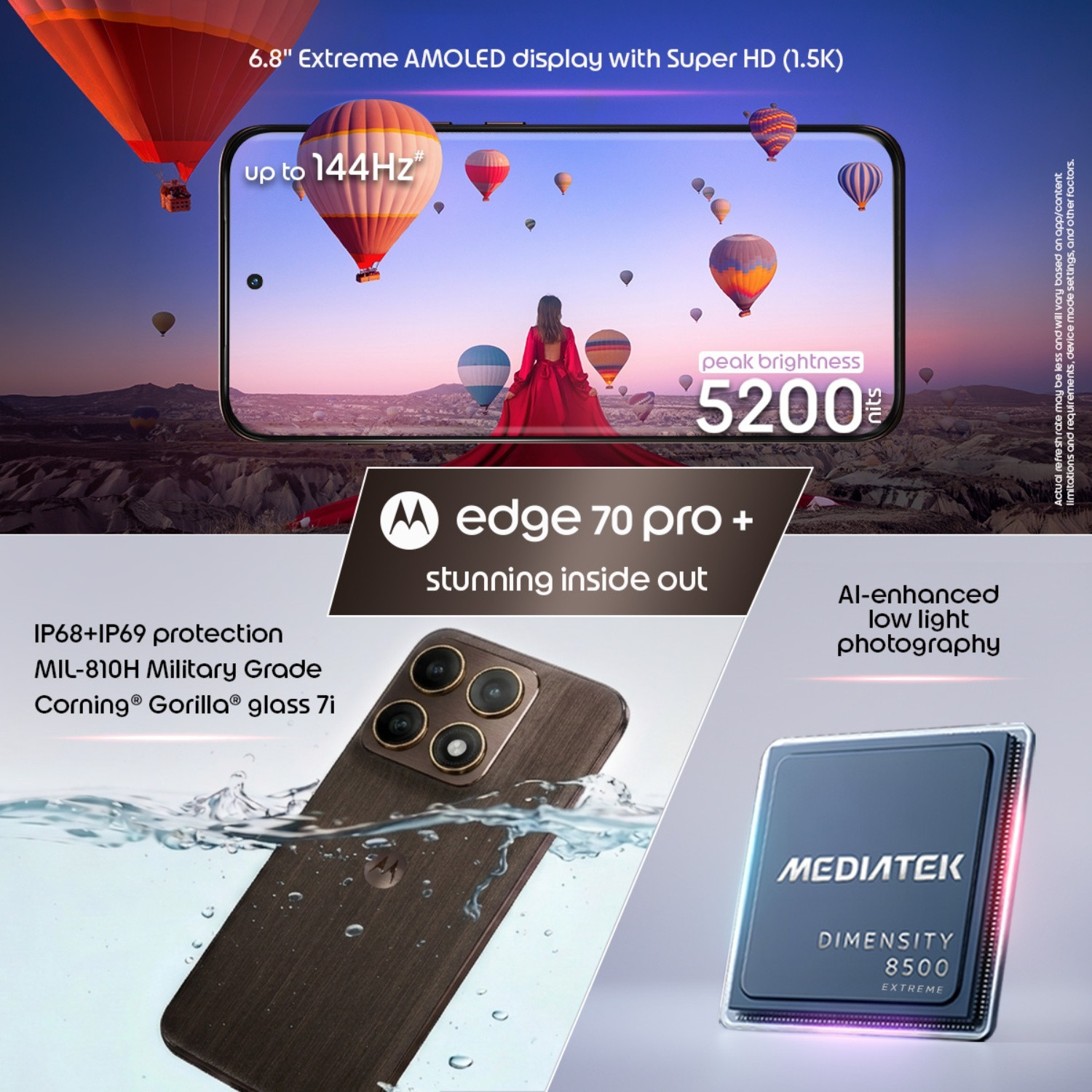 Image of MOTOROLA Edge 70 Pro+ (Sculpted Wood PANTONE Chicory coffee (Brown), 256 GB)