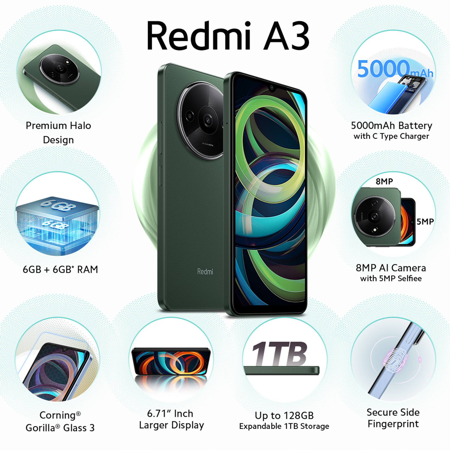 Image of REDMI A3 (Olive Green, 128 GB)