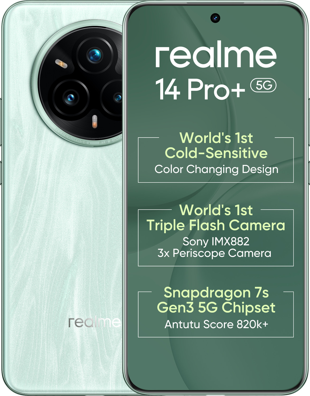 Image of realme 14 Pro+ 5G (Emerald Drift, 256 GB)
