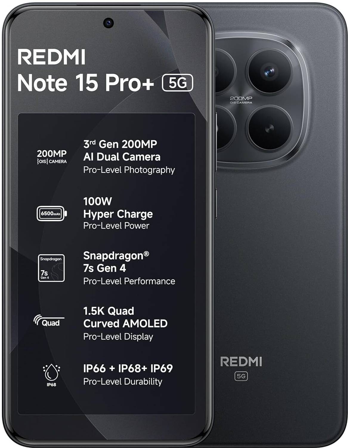 REDMI Note 15 Pro + 5G (Carbon Black, 256 GB) (8 GB RAM)