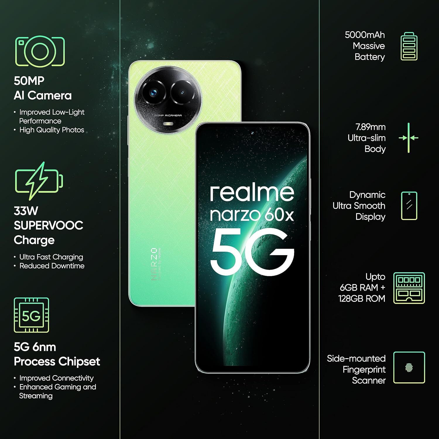 Image of realme Narzo 60x 5G (Stellar Green, 128 GB)