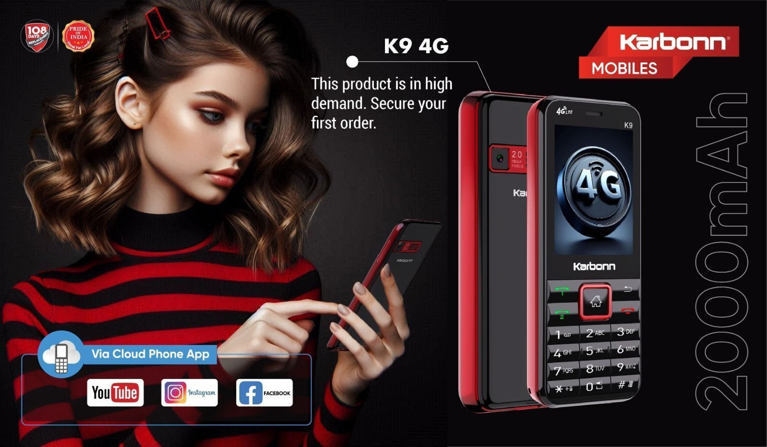 Image of KARBONN K9 4G Dual SIM, 2.4 inchLCD,2000mAh Battery,Youtube,Facebook,2MP,SDCard upto128GB