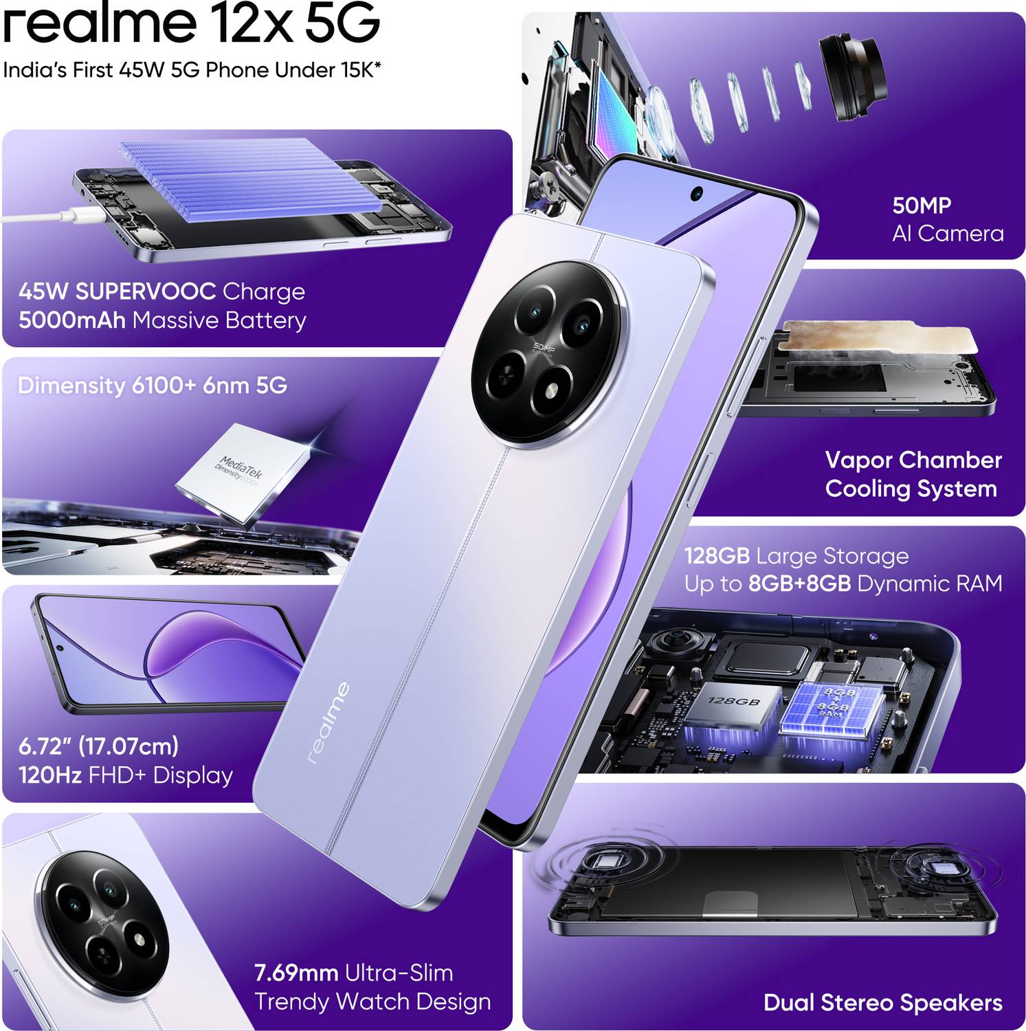realme 12x 5G 128GB Twilight Purple - Image 2