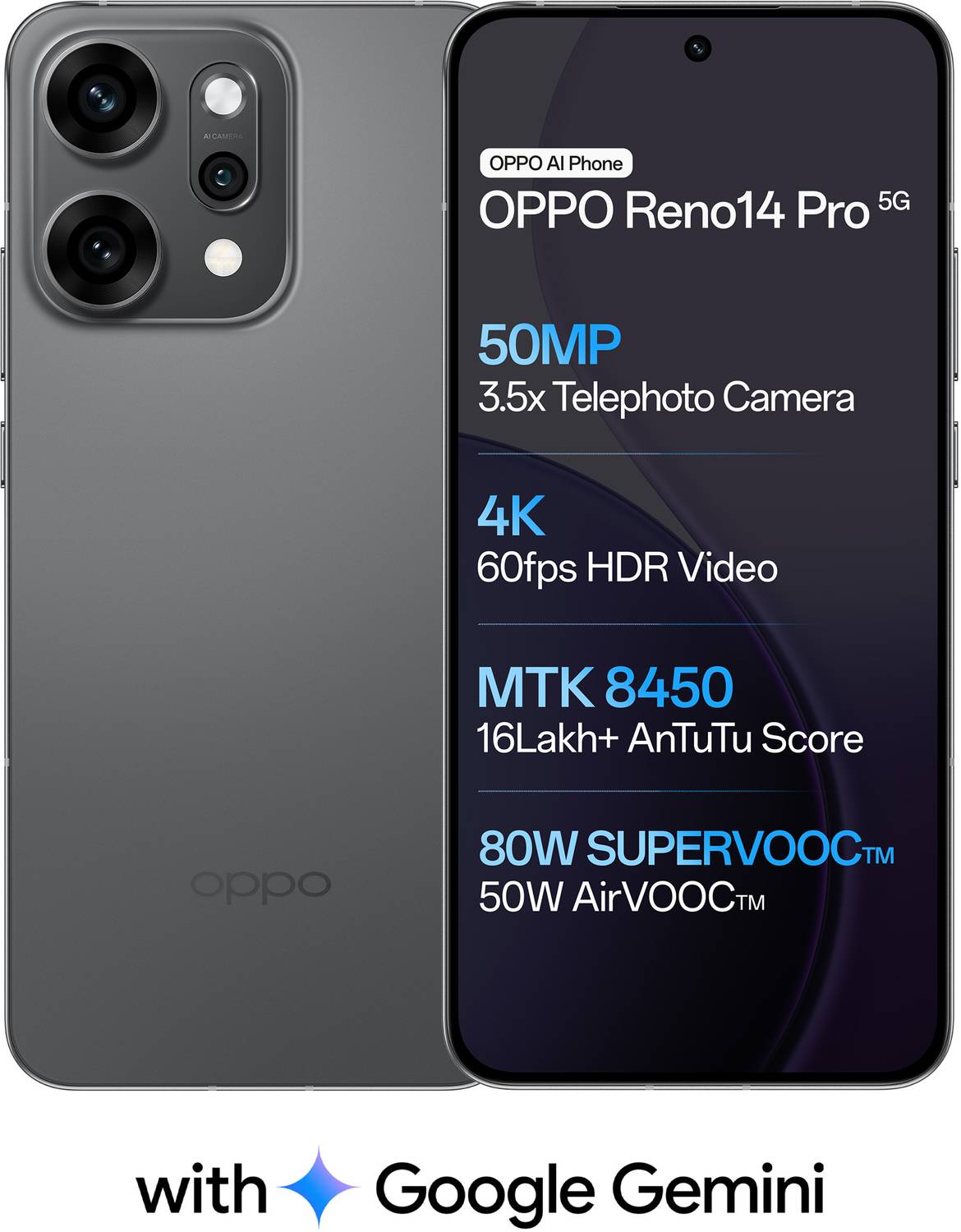 OPPO Reno14 Pro 5G 256GB Titanium Grey - Image 1