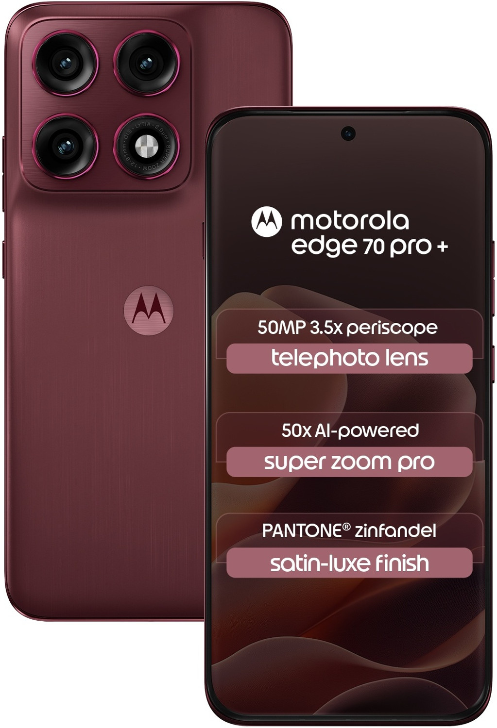 Image of MOTOROLA Edge 70 Pro+ (Satin-Luxe PANTONE Zinfandel (Maroon), 256 GB)