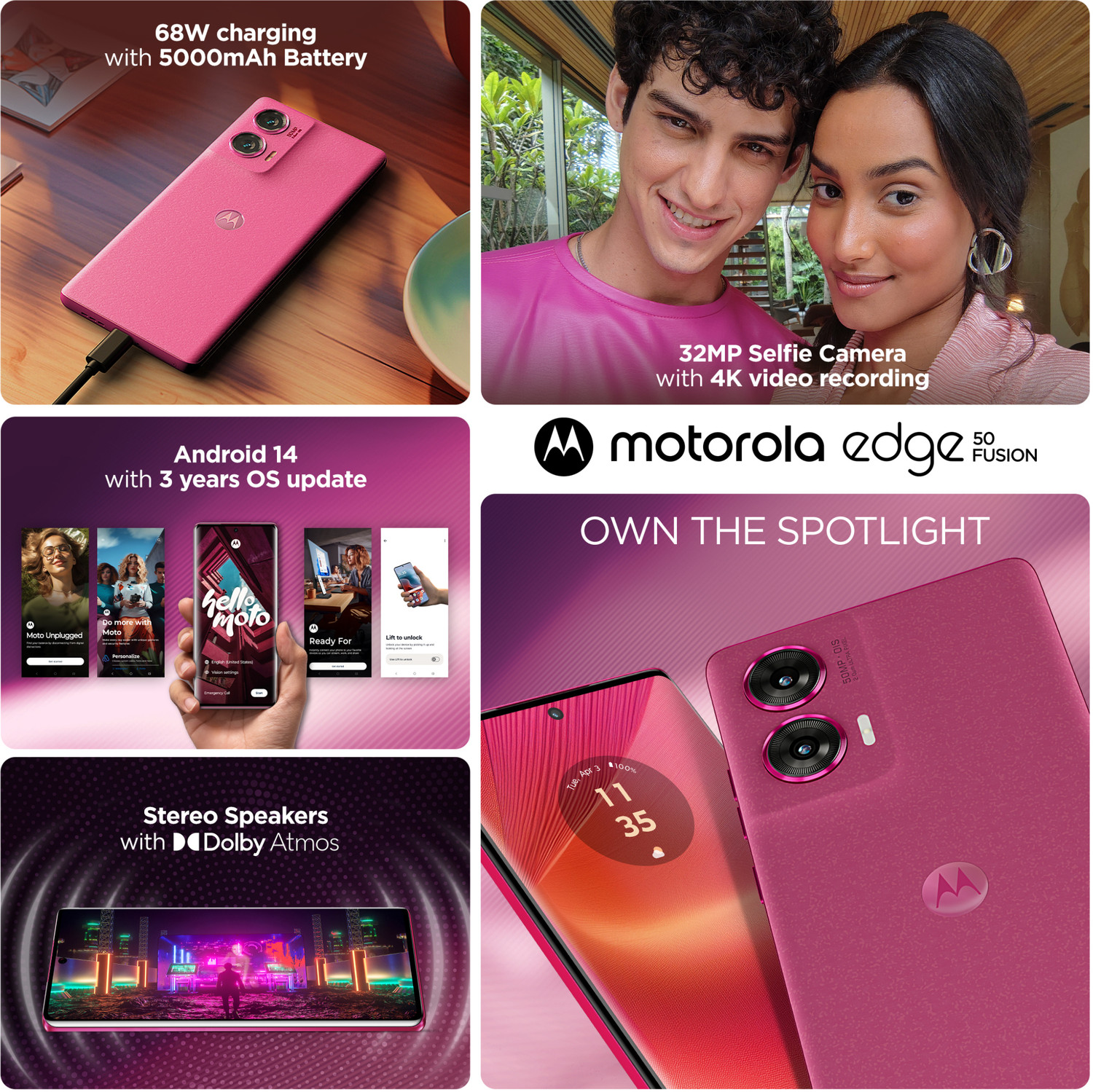 Image of Motorola Edge 50 Fusion (Hot Pink, 128 GB)