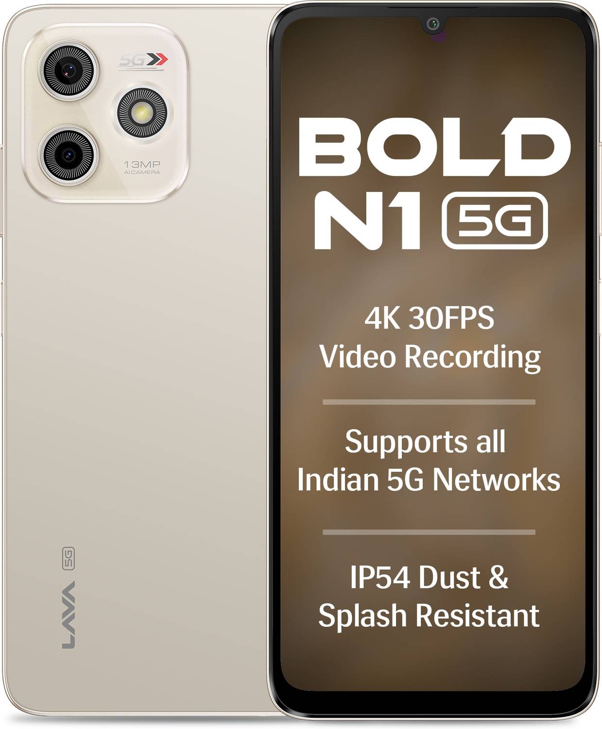 LAVA Bold N1 5G (64 GB, Champagne Gold) - Image 1