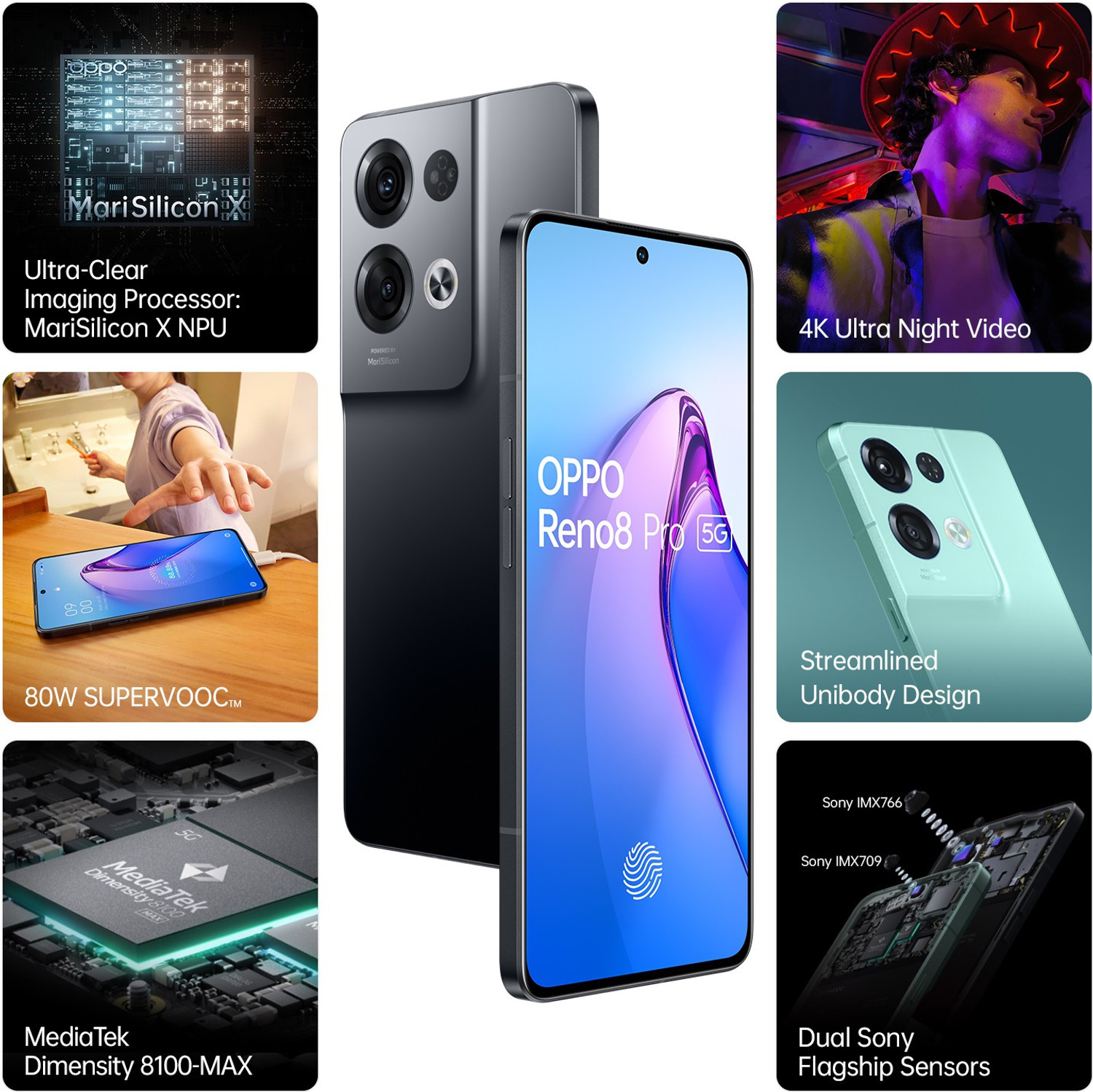 Image of OPPO Reno8 Pro 5G (Glazed Black, 256 GB)