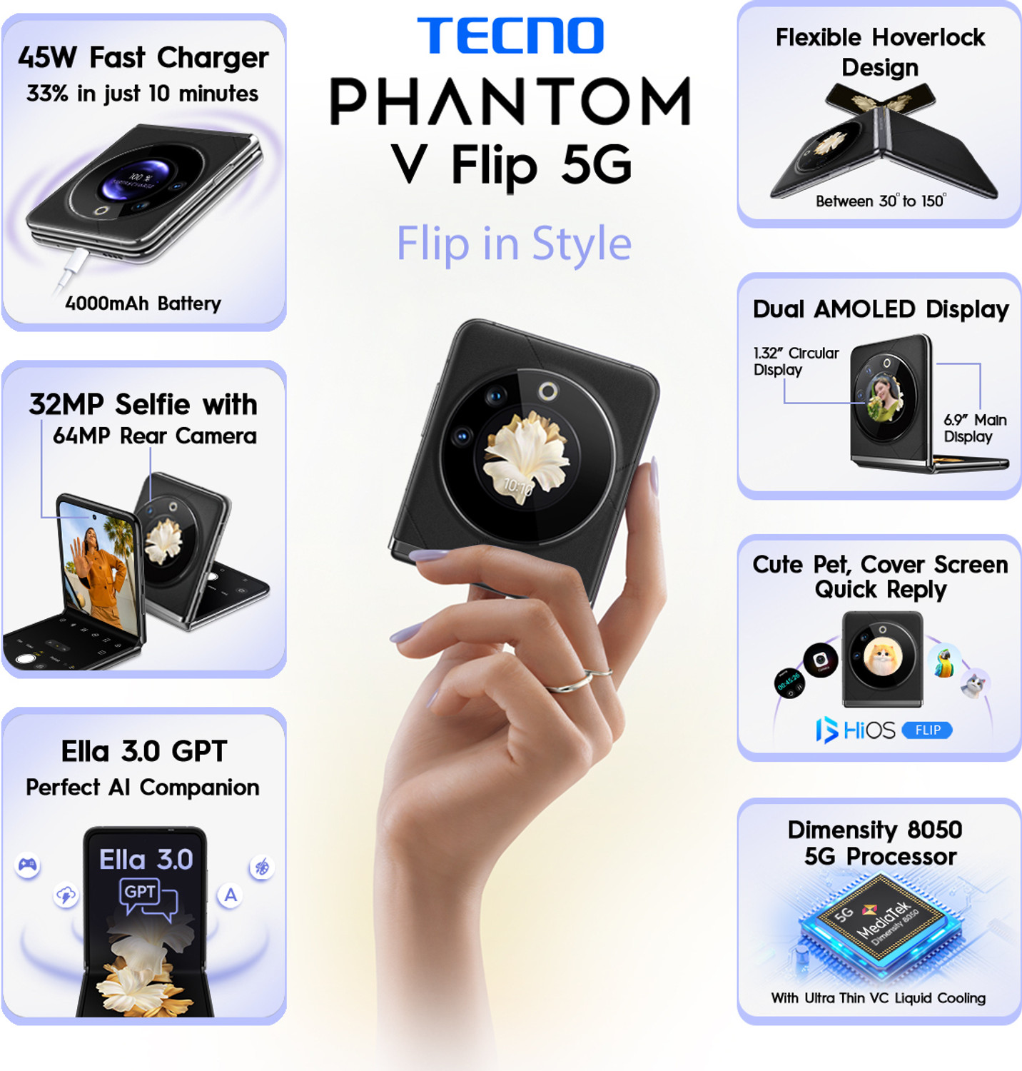 Image of Tecno Phantom V Flip 5G (Iconic Black, 256 GB)
