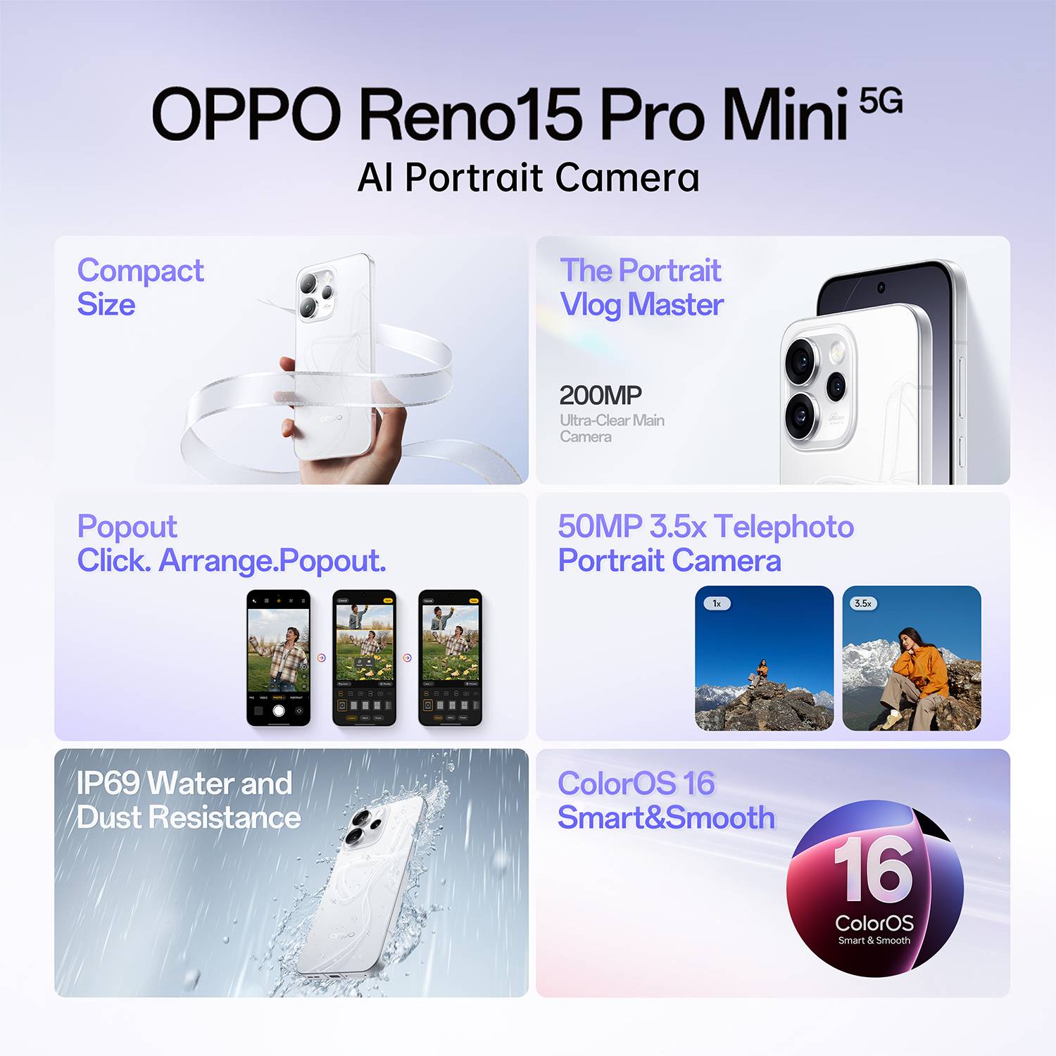 OPPO Reno15 Pro Mini 5G 512GB Glacier White - Image 2