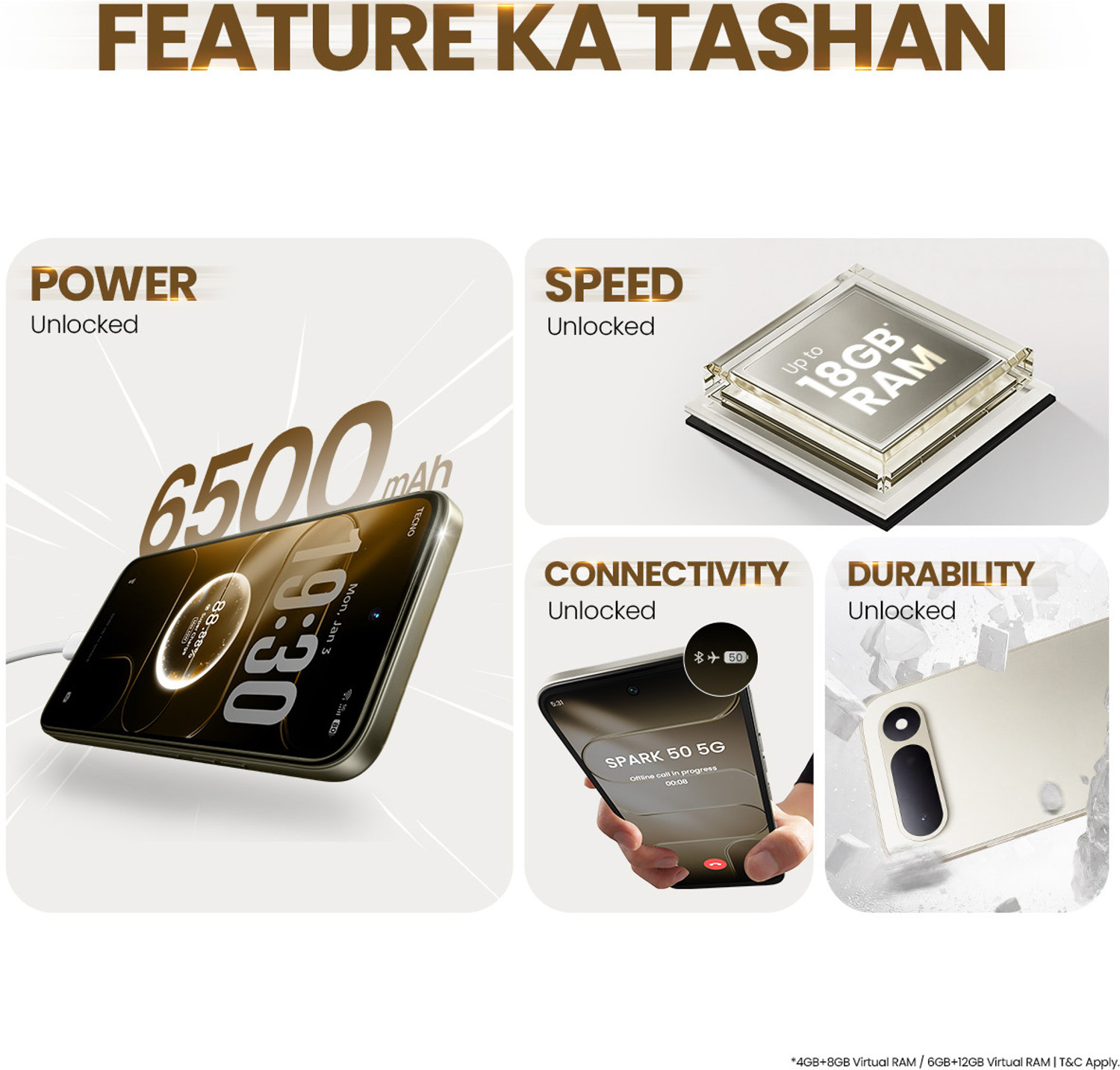 Image of Tecno Spark 50 5G (Champagne Gold, 128 GB)