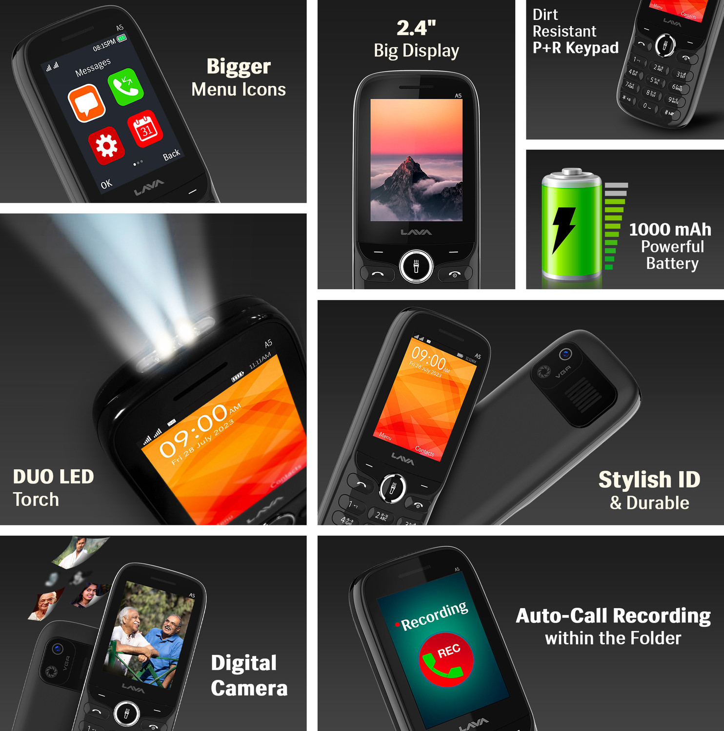 Image of LAVA A5 23 Keypad Mobile| 1000 mAh Battery|0.3MP Rear Camera|Expandable Upto 32 GB