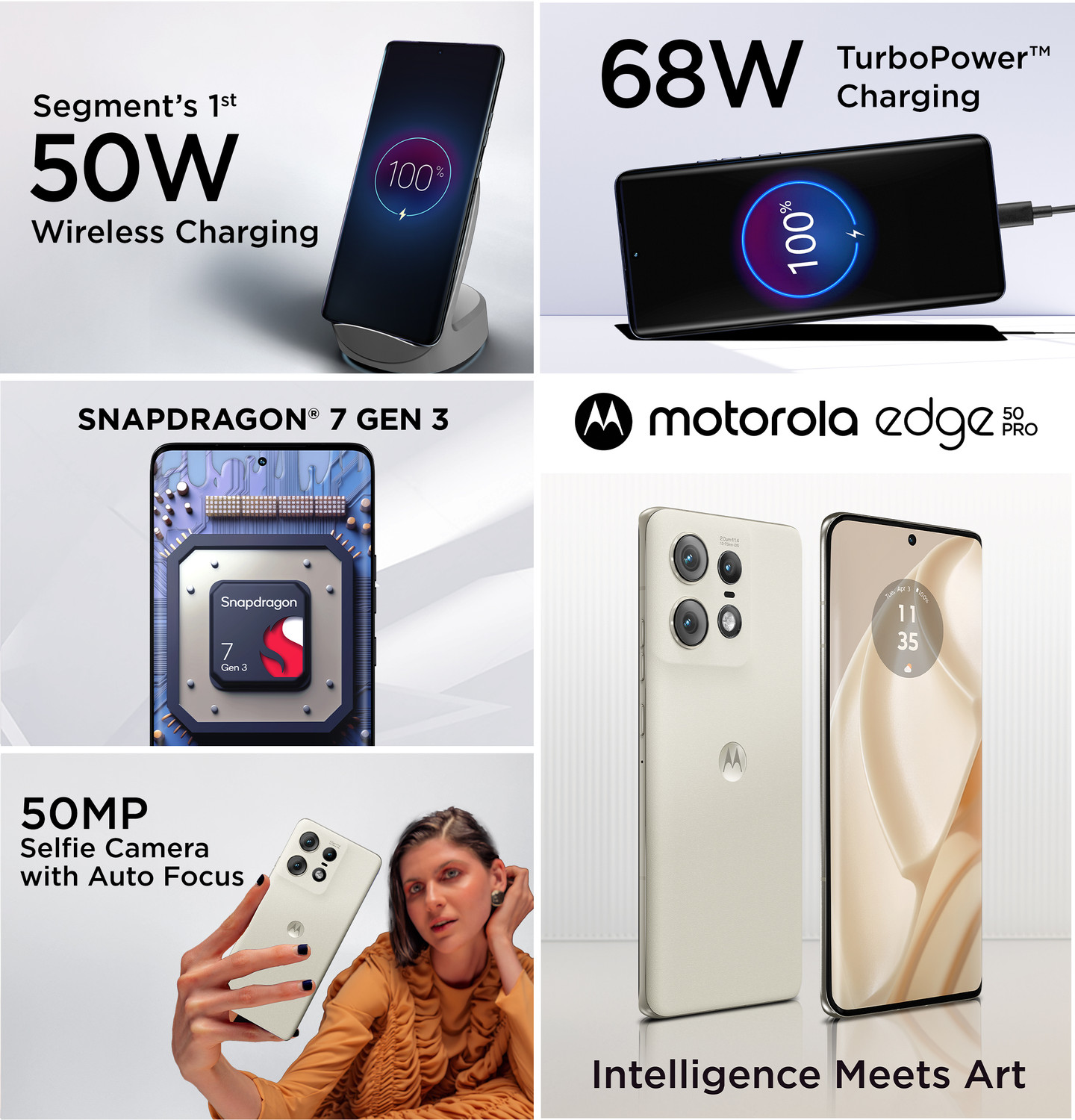 Image of Motorola Edge 50 Pro 5G with 125W Charger (Vanilla Cream, 256 GB)