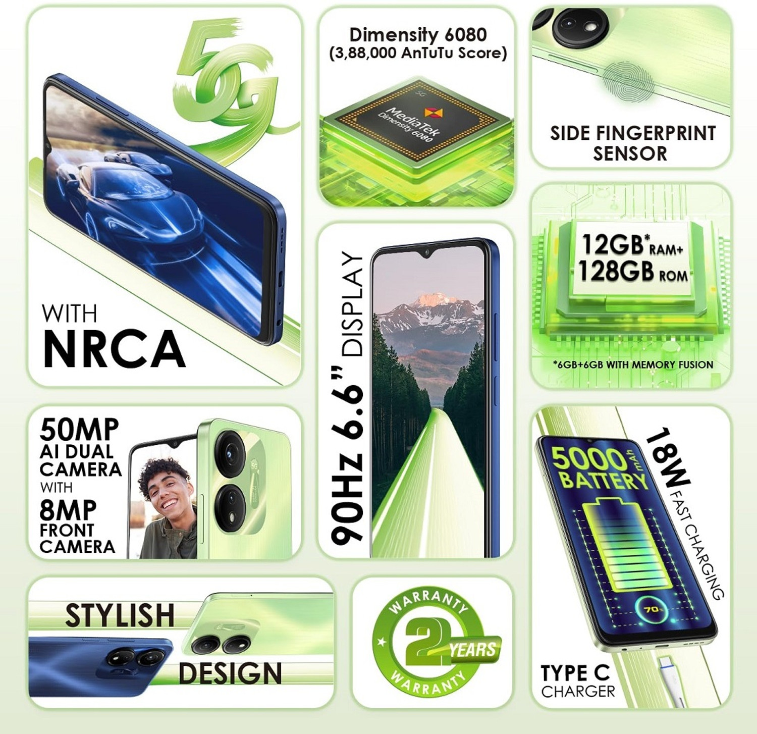 Image of itel P55 5G (Mint green, 128 GB)