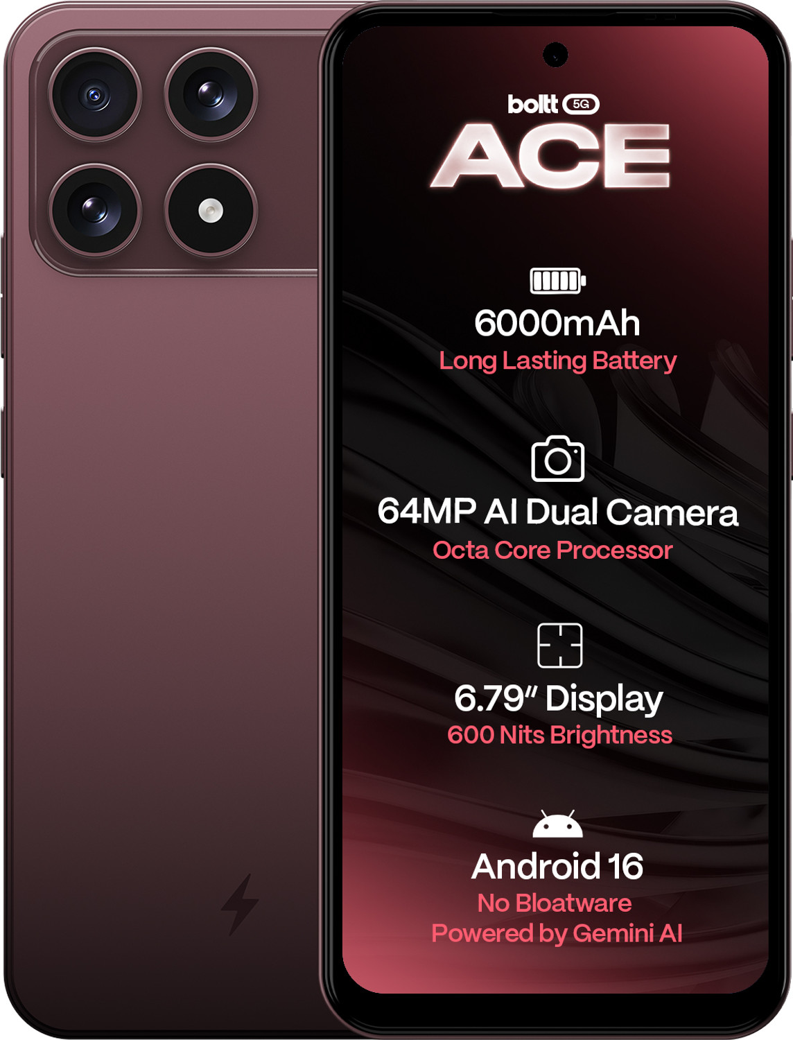 Image of BOLTT ACE 5G (Burgundy Bliss, 128 GB)