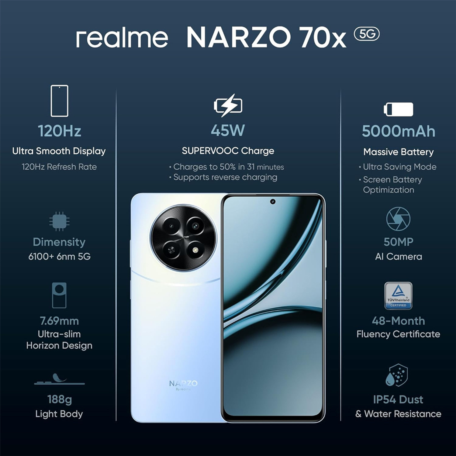 Image of realme NARZO 70X 5G (Ice Blue, 128 GB)