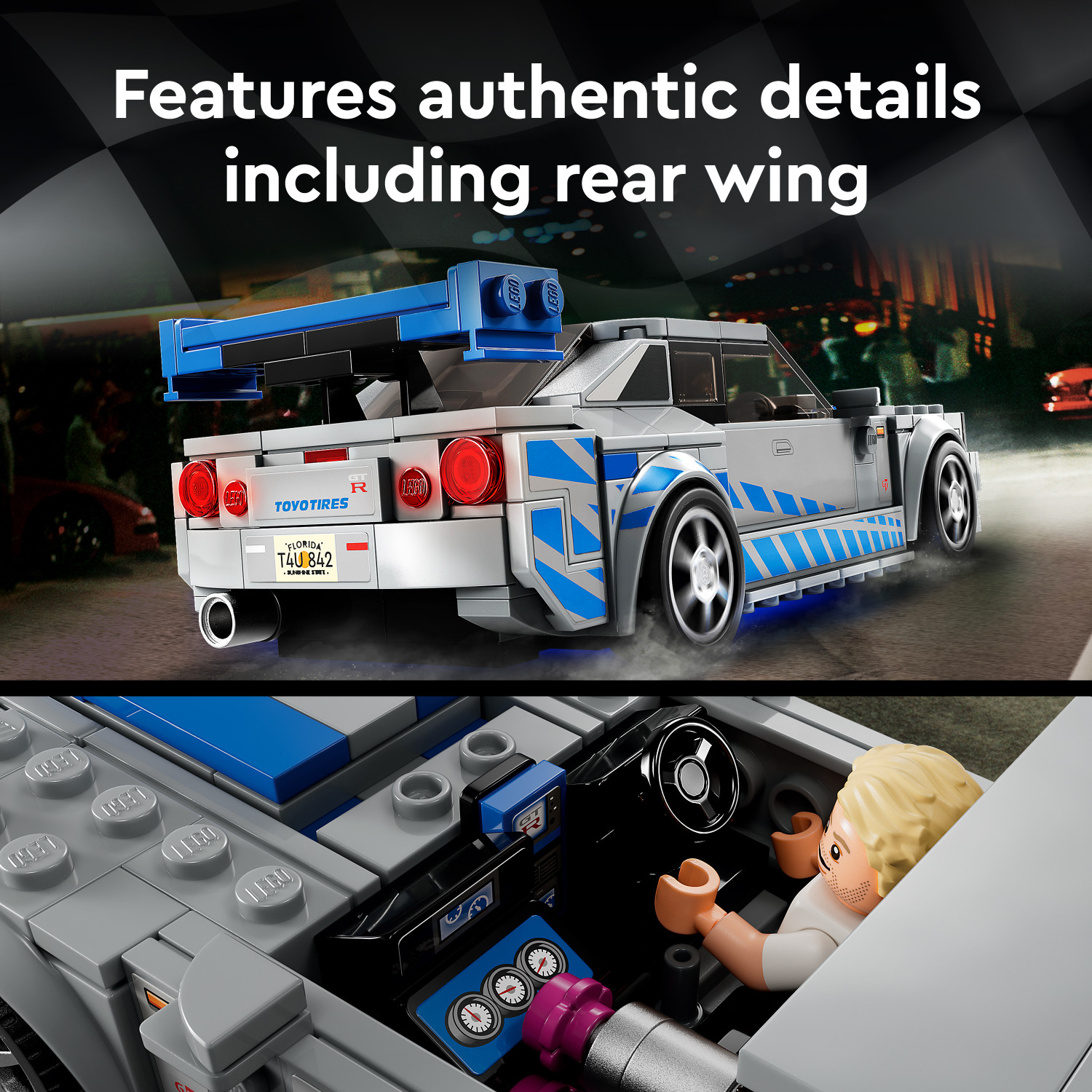 Image of LEGO Speed Champions 2 Fast 2 Furious Nissan Skyline GT-R (R34) (319 Blocks) Model Building Kit