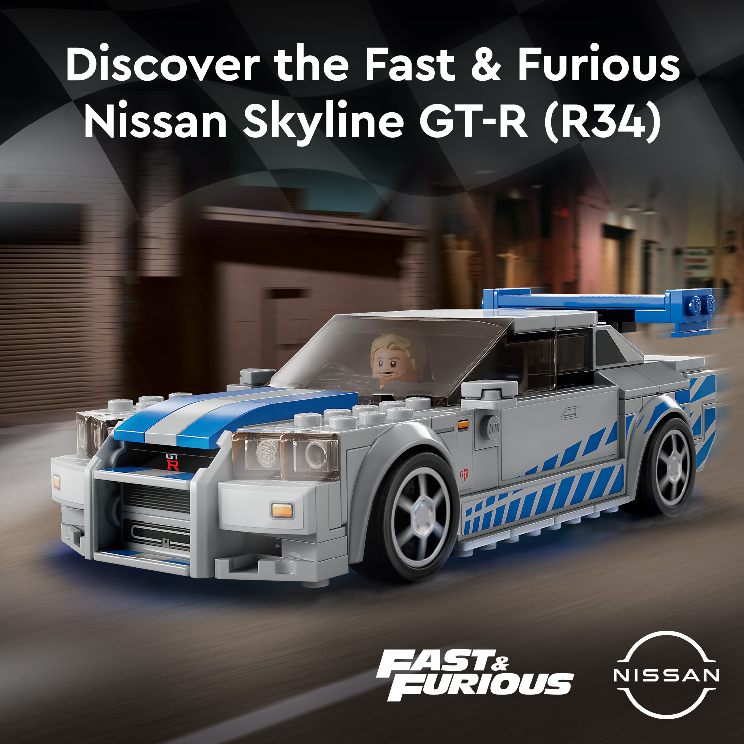 Image of LEGO Speed Champions 2 Fast 2 Furious Nissan Skyline GT-R (R34) (319 Blocks) Model Building Kit