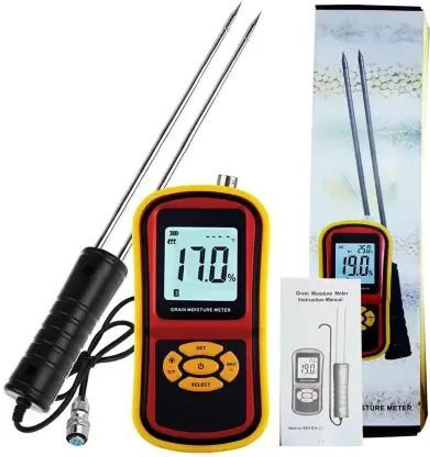 Image of Real Instruments GM640 Digital Grain Moisture Meter With Probe LCD Hygrometer Humidity Tester GM640 Digital Grain Moisture Meter With Probe LCD Hygrometer Humidity Tester Pin-Type Digital Moisture Measurer