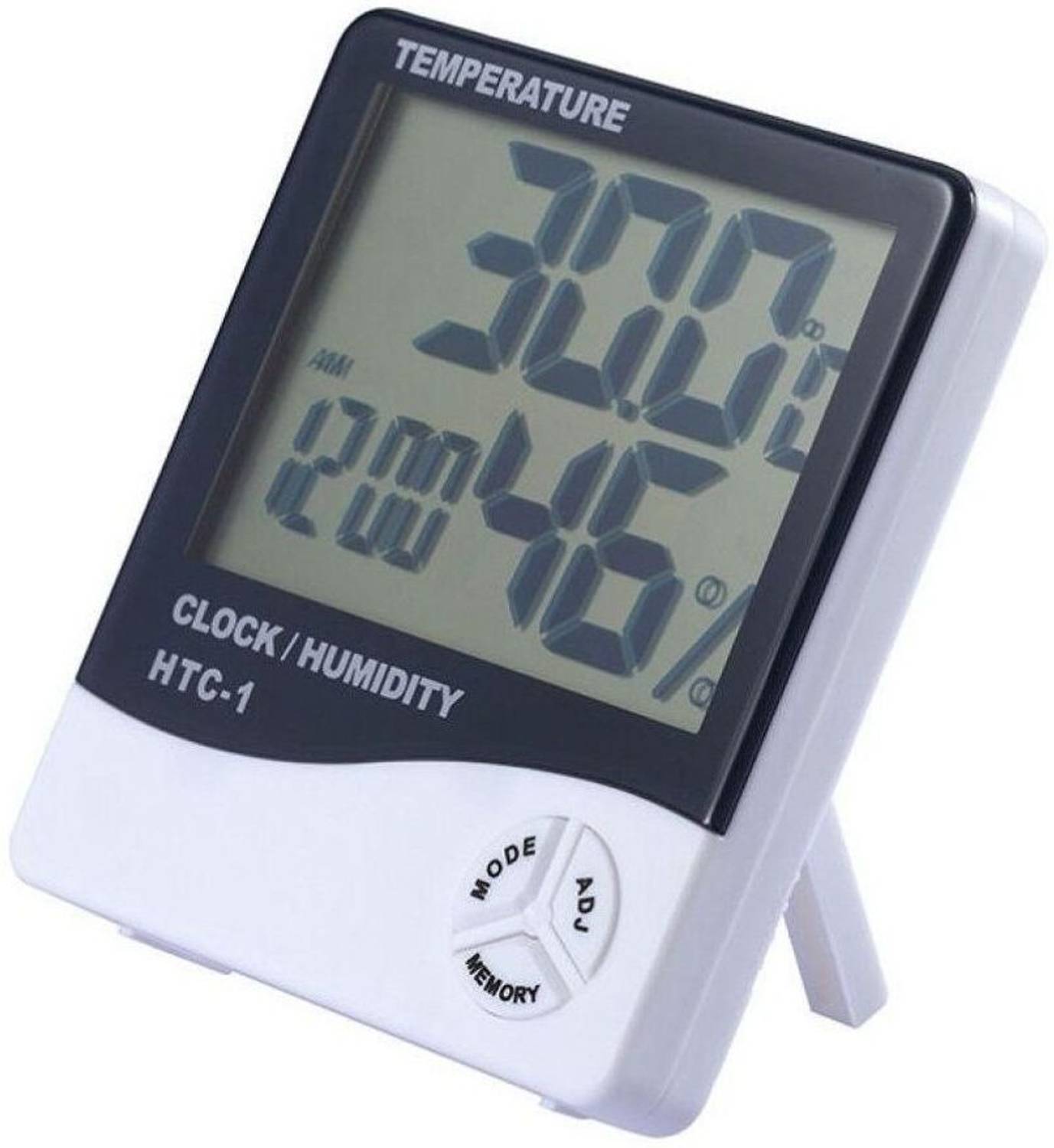 BALRAMA HTC-2 Digital Hygrometer Thermometer Humidity Meter With Clock LCD Display HTC2 Digital Temperature Humidity Meter / Calendar / Clock / Alarm HTC-1 Hygrometer Pinless Digital Moisture Measurer