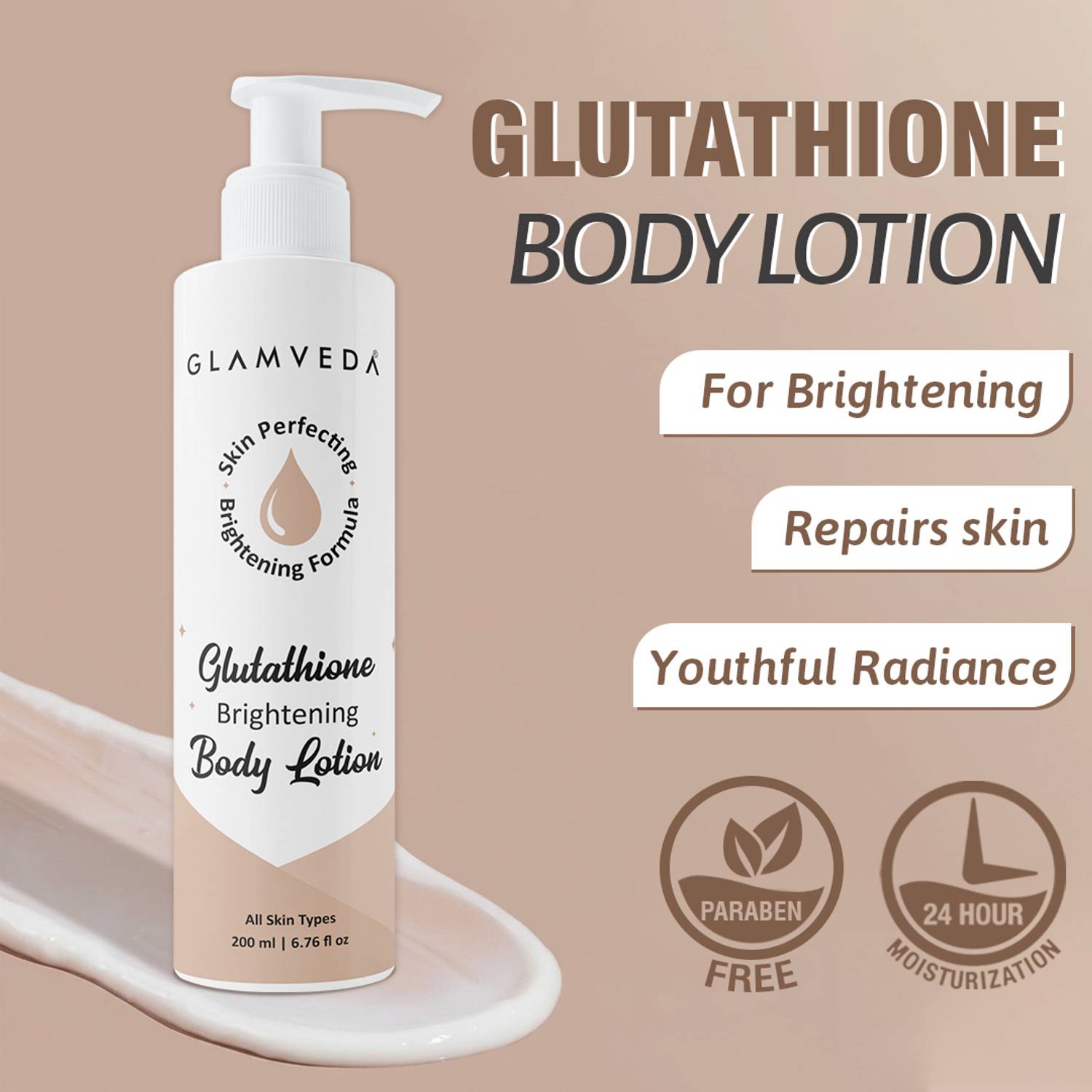 GLAMVEDA Glutathione Body Lotion| For Dry & Dull Skin| Deep Moisturizer|  All Skin Type|