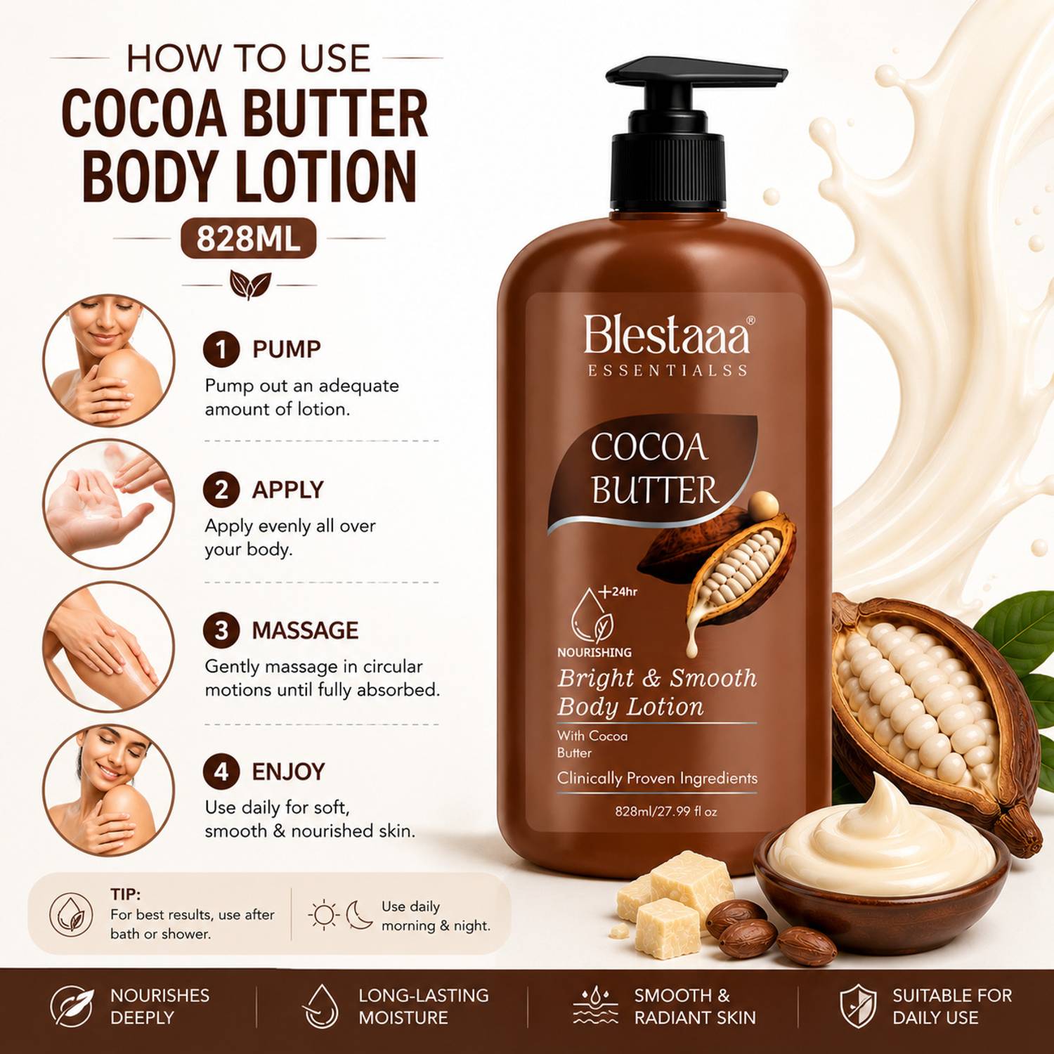 blestaaa essentialss Cocoa Butter Body Lotion for Deep Moisture & - Image 4