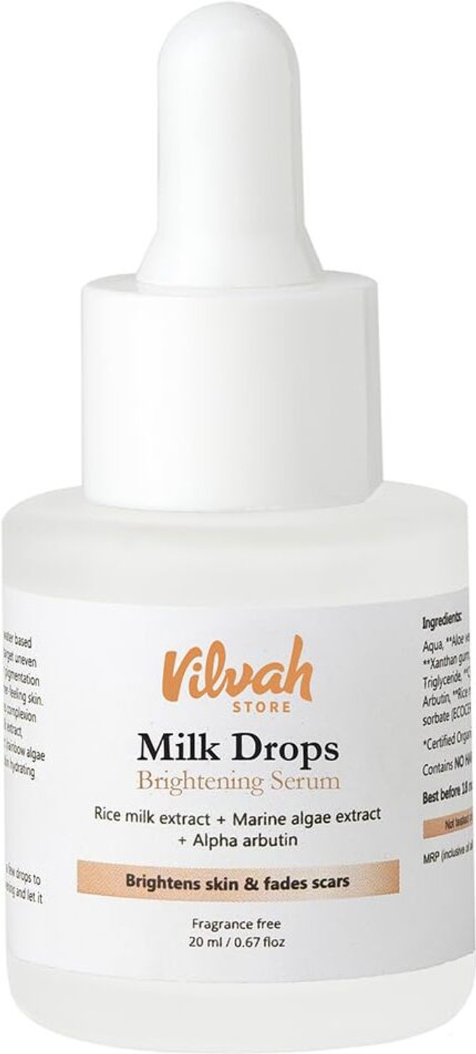 Image of vilvah Milk Drops Brightening Serum - Rice Milk, Marine Algae & Alpha Arbutin Formula