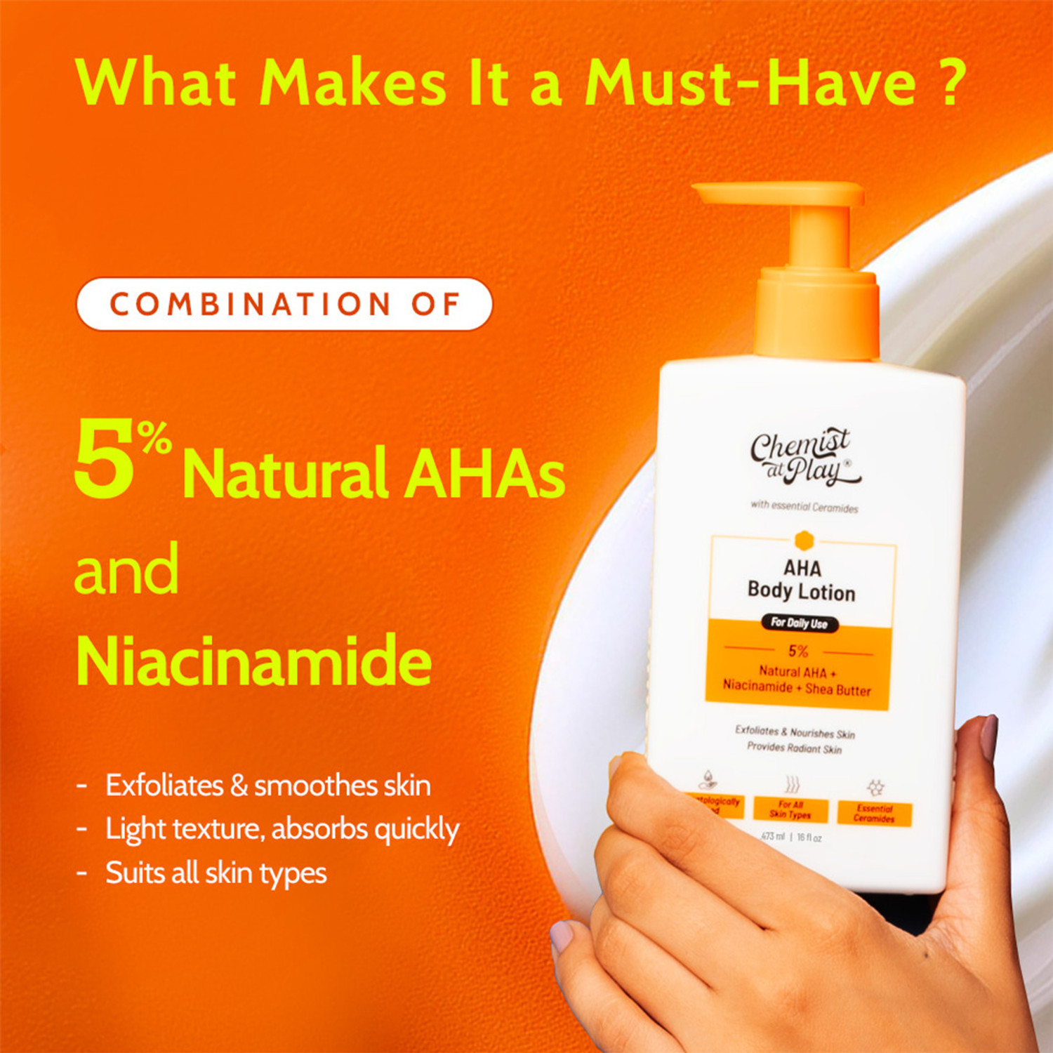 Image of Chemist at Play AHA Body Lotion with 5% AHA, Niacinamide, Shea Butter for Moisturization
