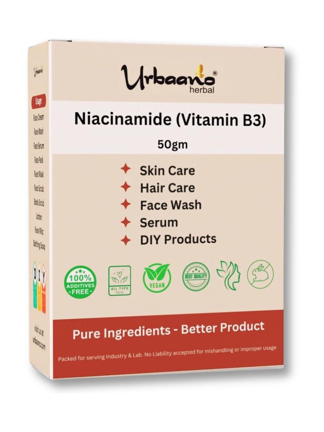 Image of Urbaano Herbal Niacinamide Powder (Vitamin B3)100gm For Making DIY Cream, Serum & Skin Care.