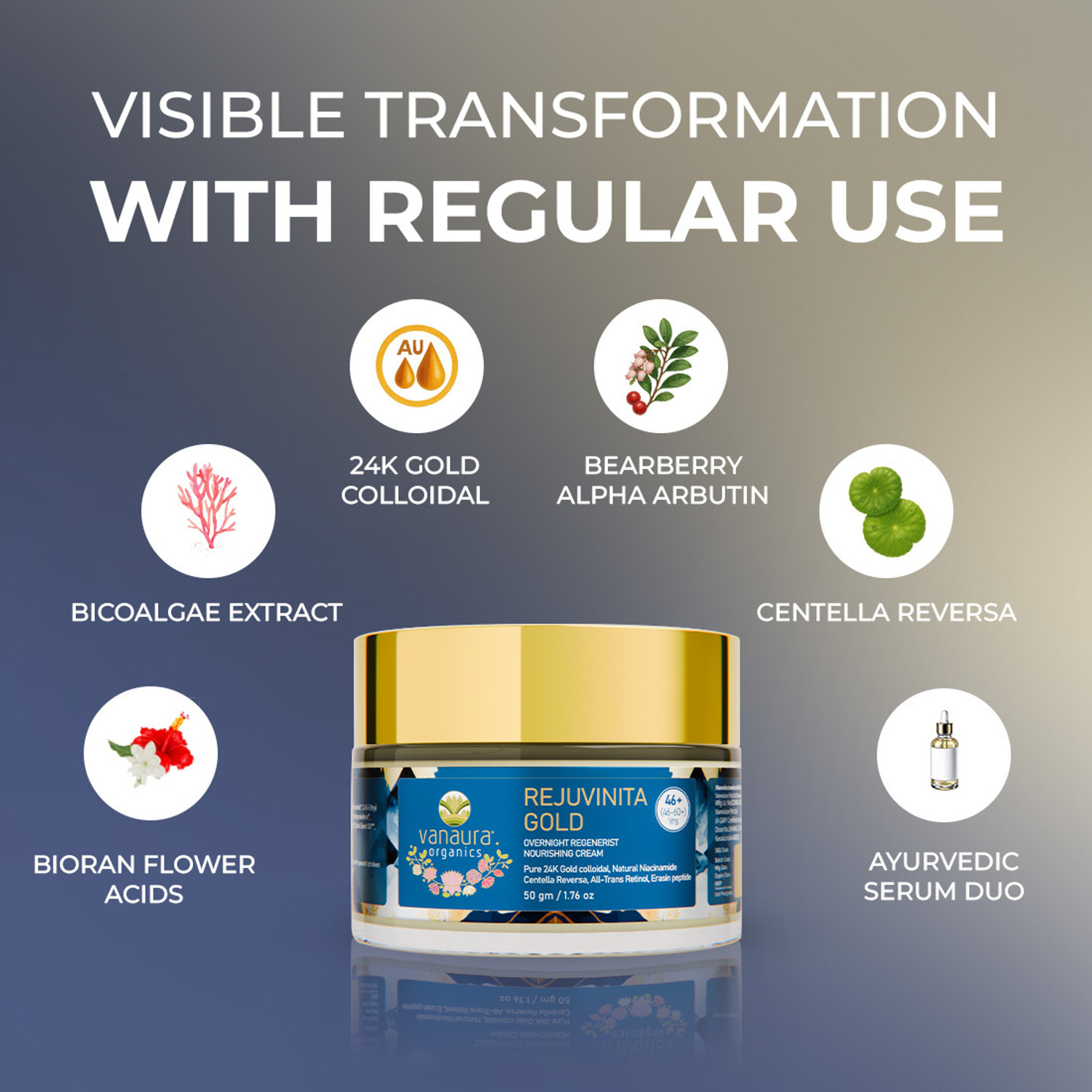Image of vanaura organics Rejuvinita Gold Overnight Regenerist Nourishing Cream 46+(46 to 60+years)