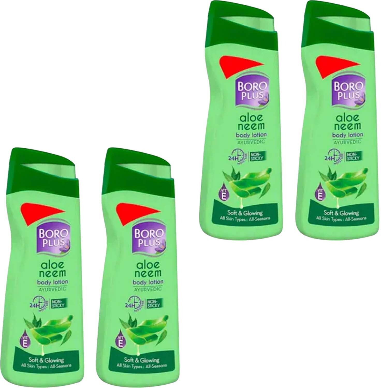 Image of BOROPLUS ALOE ALOEVERA BODY LOTION FOR 24hr SOFTNING & GLOWING SKIN PACK OF - 100ml x 4