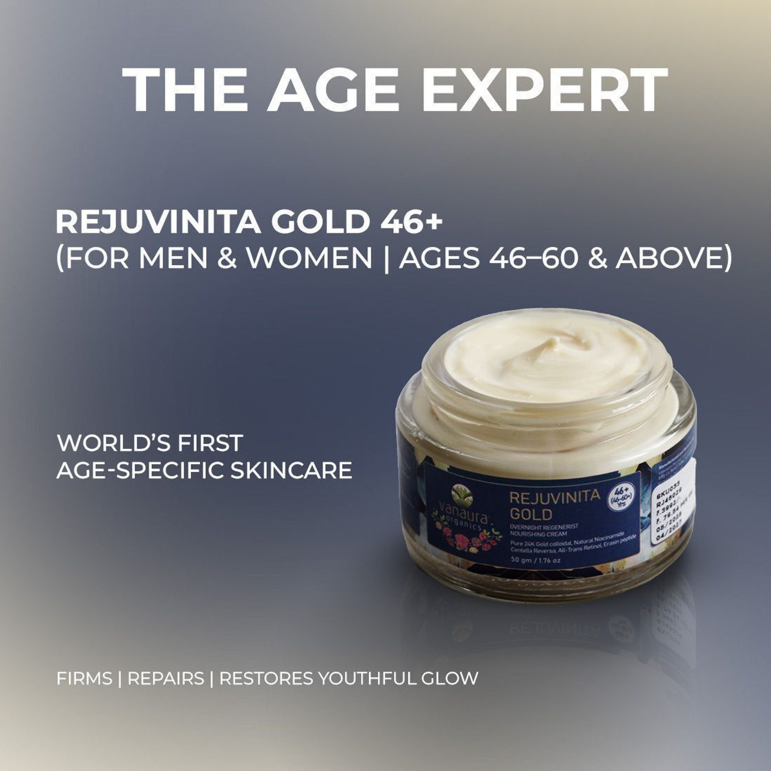 Image of vanaura organics Rejuvinita Gold Overnight Regenerist Nourishing Cream 46+(46 to 60+years)
