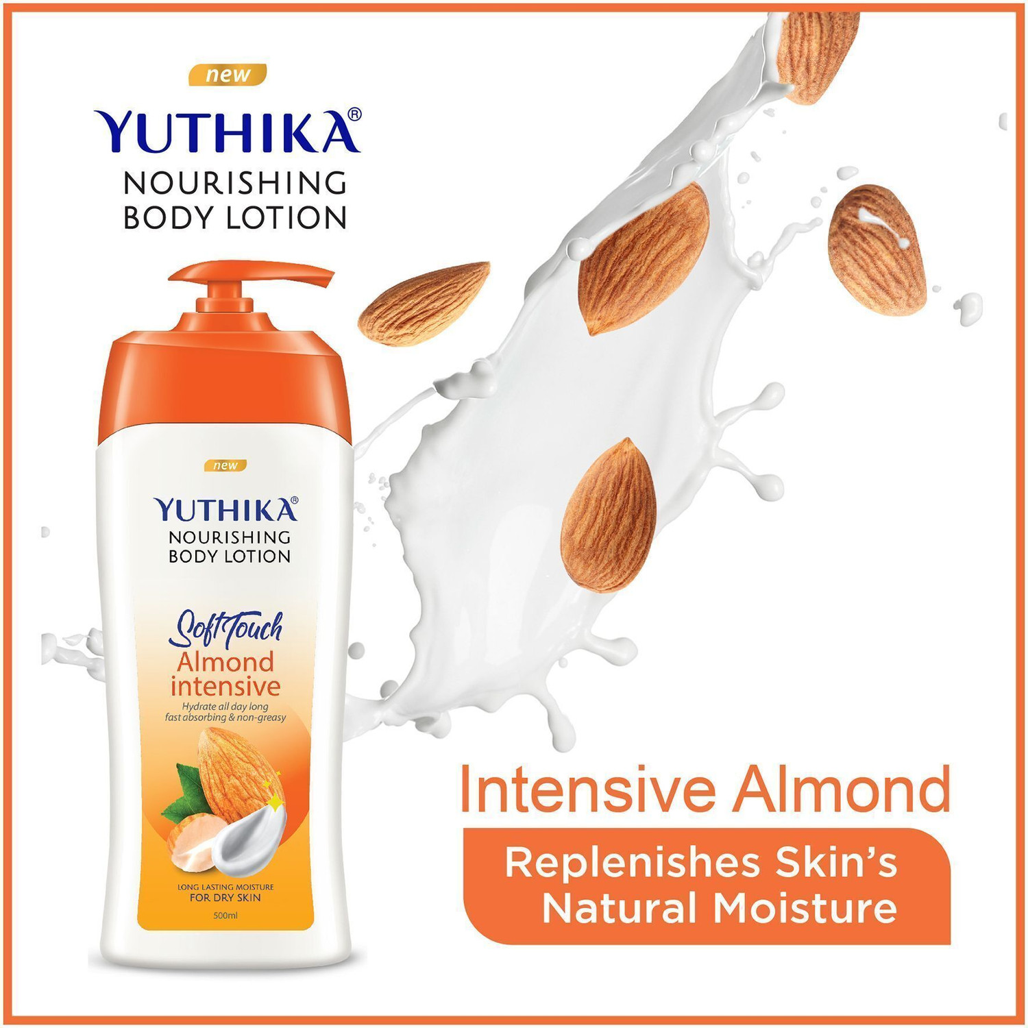 Image of Yuthika Almond Soft Touch Body Lotion For Women & Men, Hydrating, Non-Greasy
