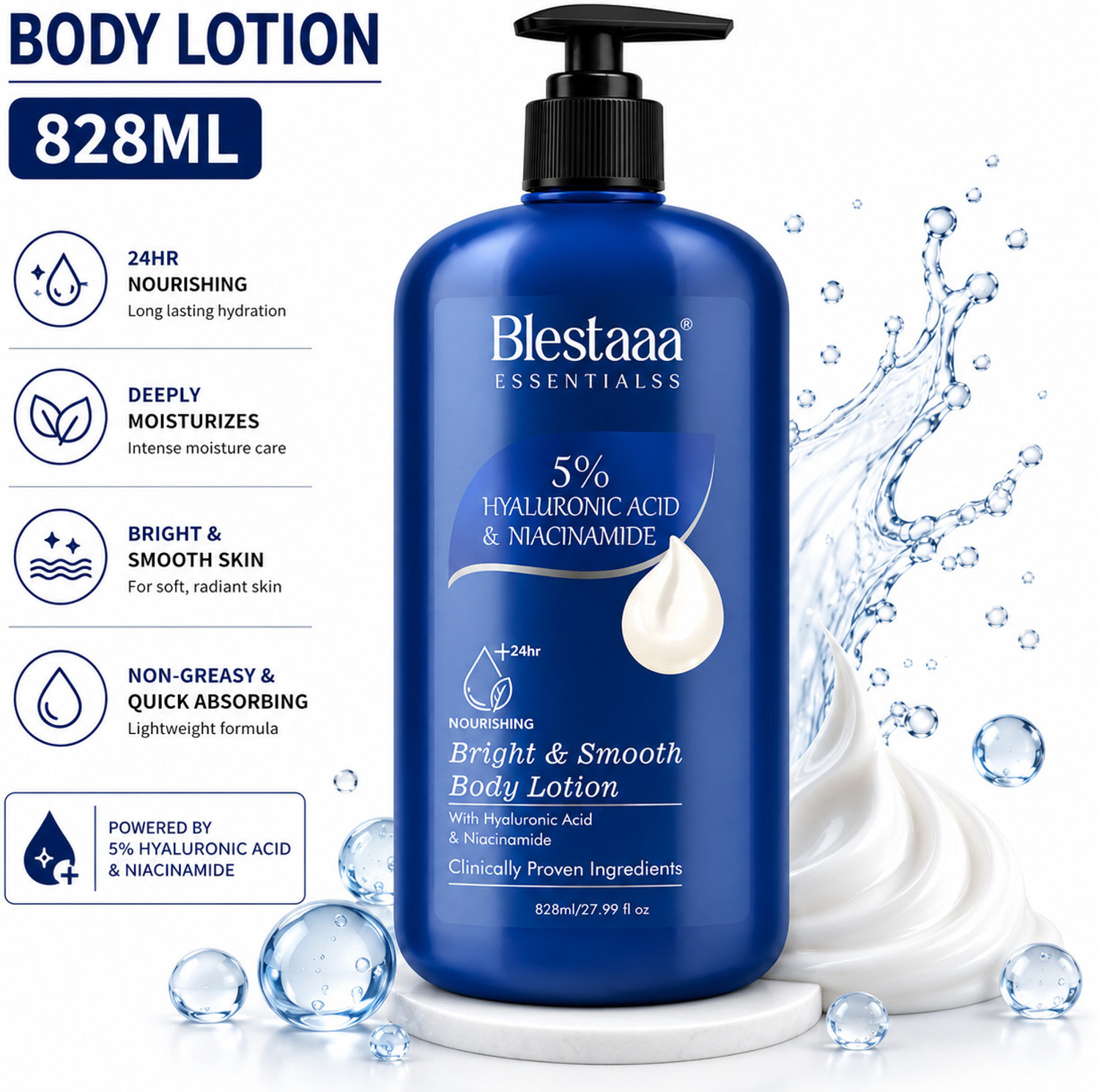 Image of blestaaa essentialss 5% Hyaluronic & Niacinamide Body Lotion for Deep Hydration And Glow.