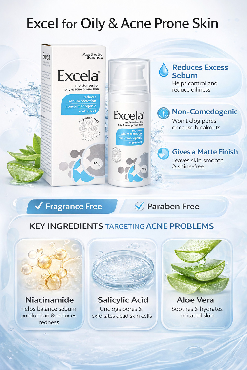 Image of Excela MOISTURISER CREAM FOR OILY AND ACNE PRONE SKIN