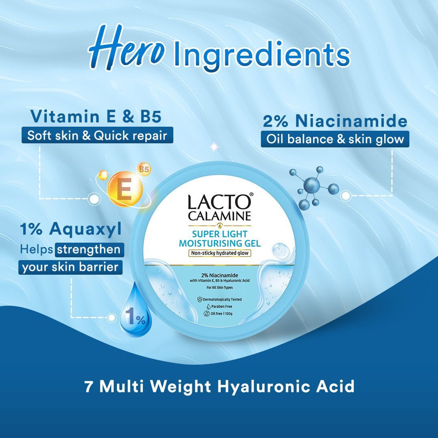 Image of Lacto Calamine Light Moisturising Gel | Non-sticky Hydrating Face & Body Gel Hyaluronic & Vit E