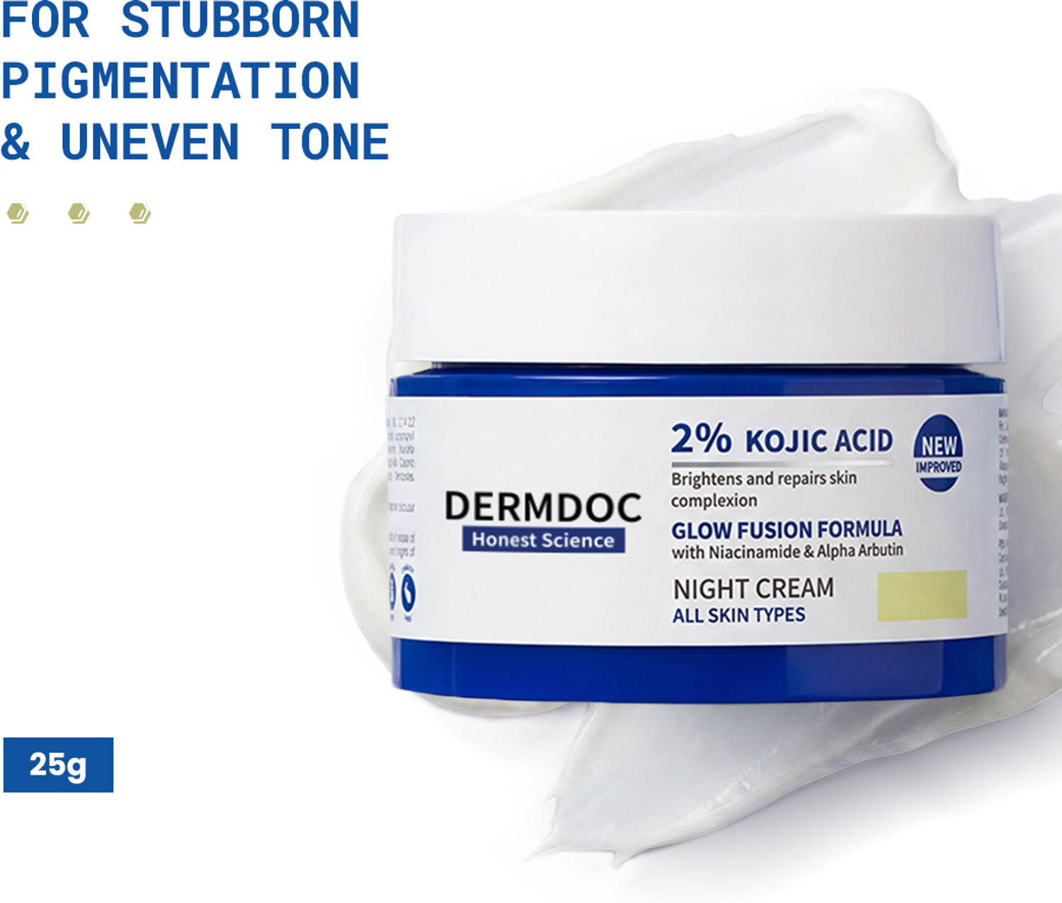 Image of DermDoc 2% Kojic Acid Night Cream with Niacinamide & Alpha Arbutin | Skin Brightening