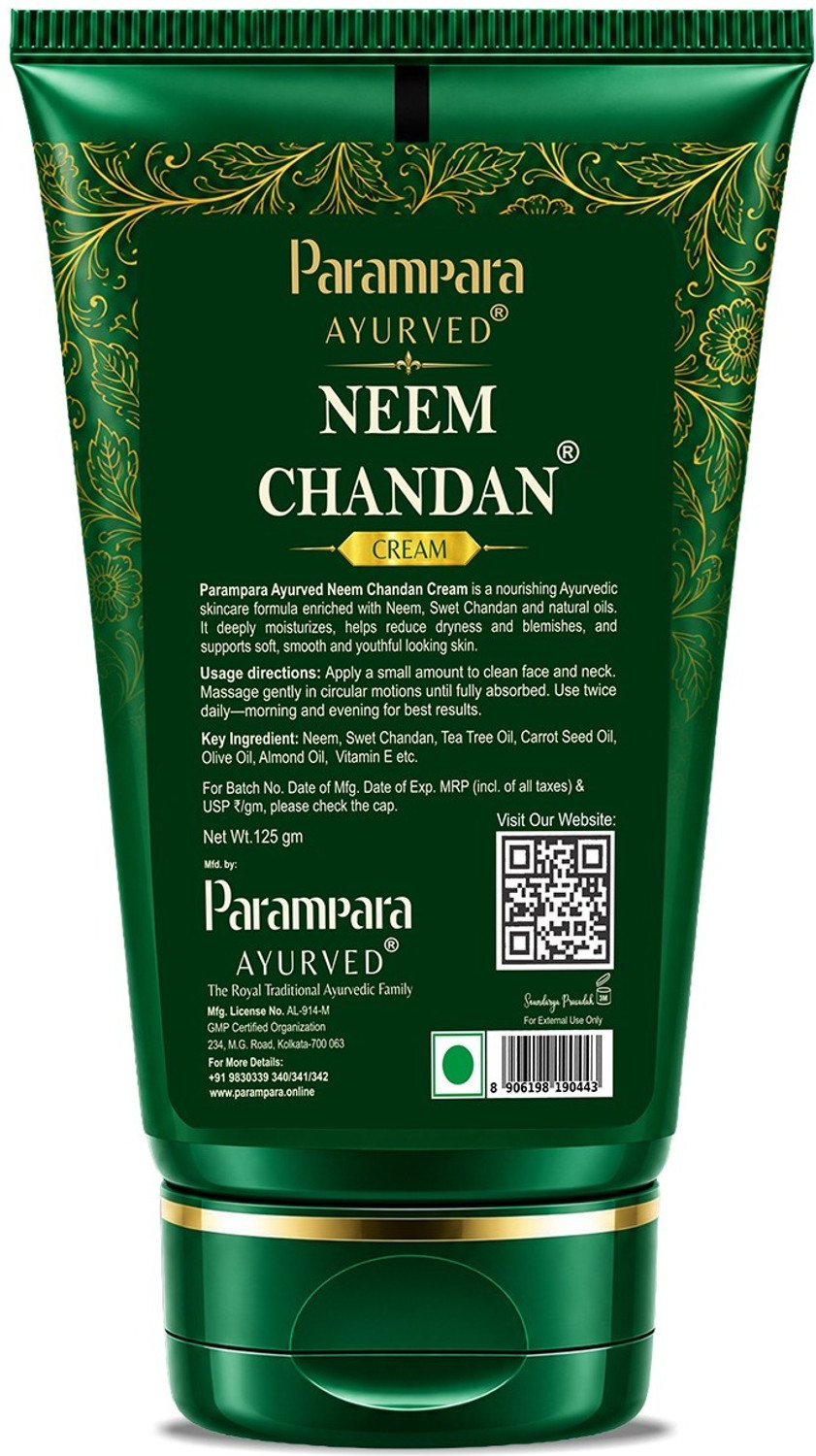 Image of Parampara Ayurved Neem Chandan Cream for Revitalizes Skin & Removes Blemishes 125g (125 g)
