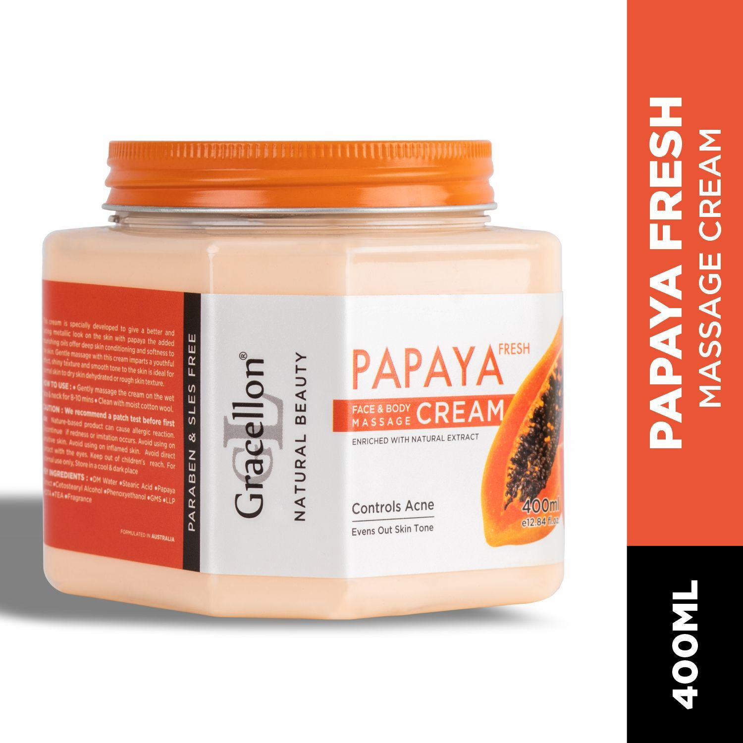 Image of Gracellon Papaya Fresh Face & Body Massage Cream |Controls Acne | Fairer Comlexion