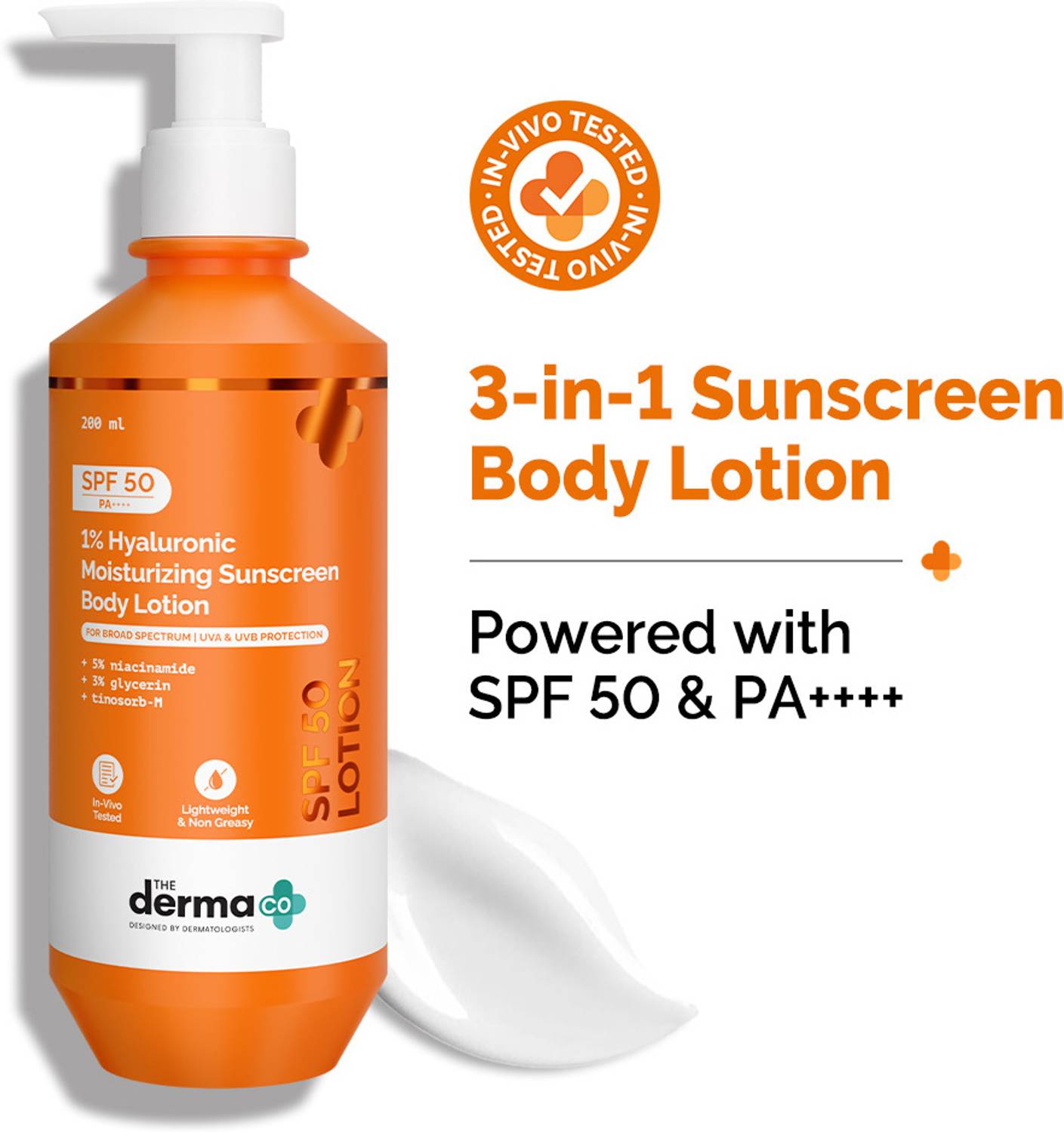 The Derma Co 1% Hyaluronic Moisturizing Sunscreen Body Lotion SPF 50 - Image 1