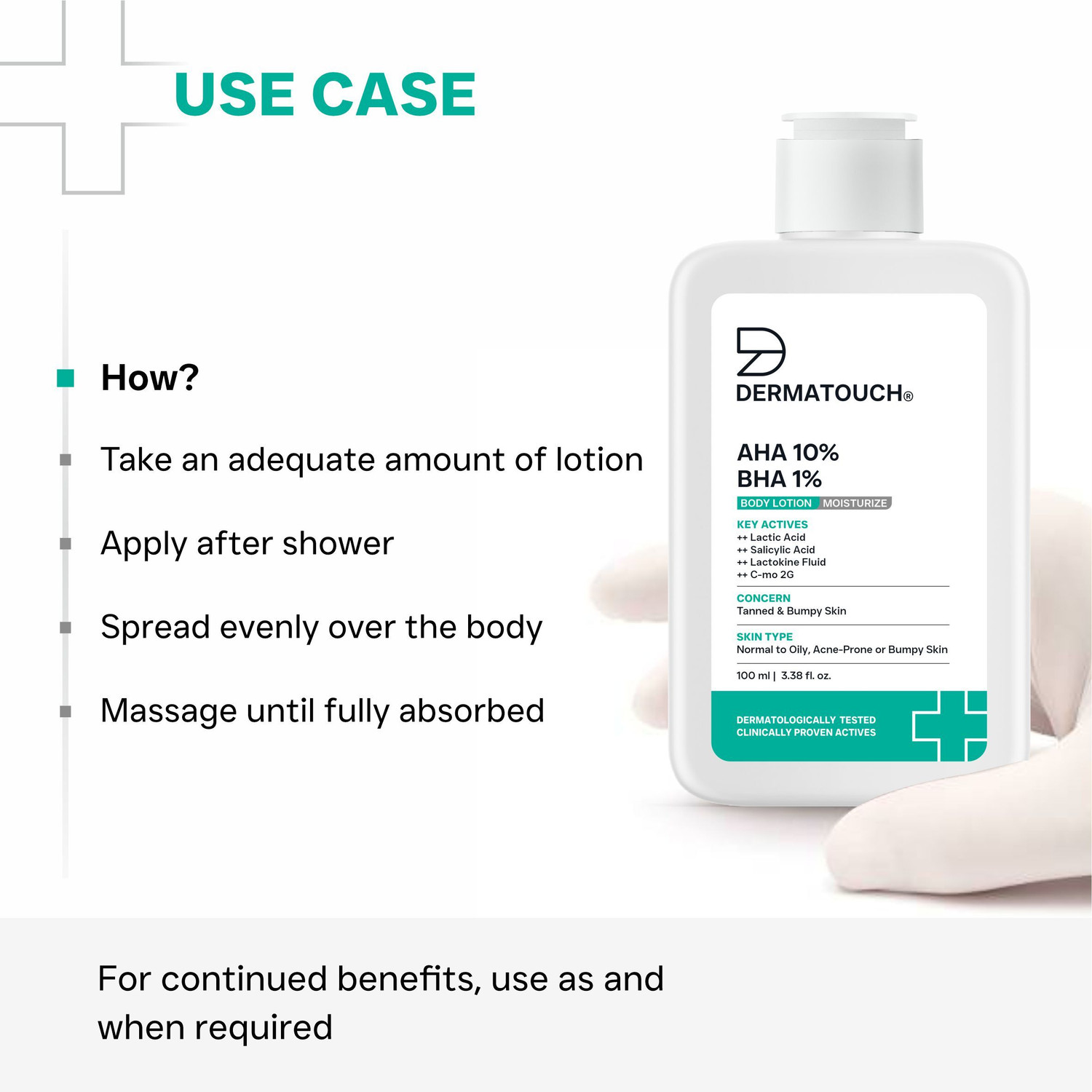 Image of Dermatouch AHA 10% BHA 1% Body Lotion for Men & Women ( 100ml PO2 )